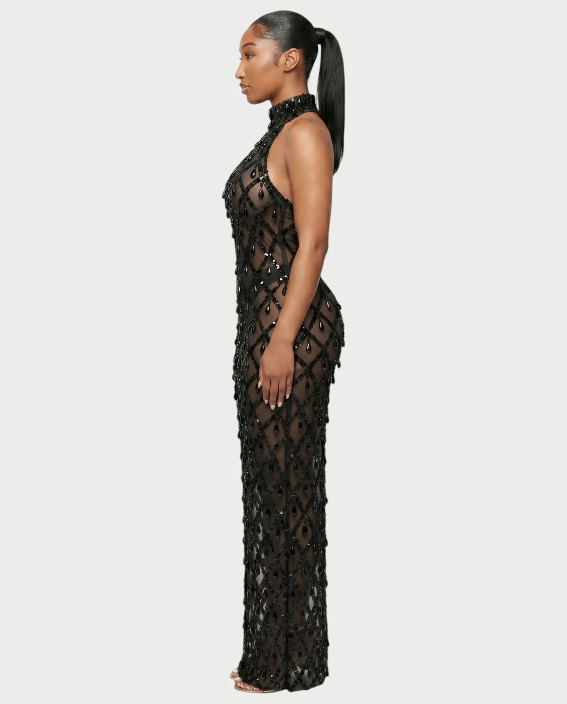 HOPE High Neck Tear Drop Rhinestone Maxi Dress - Image 3