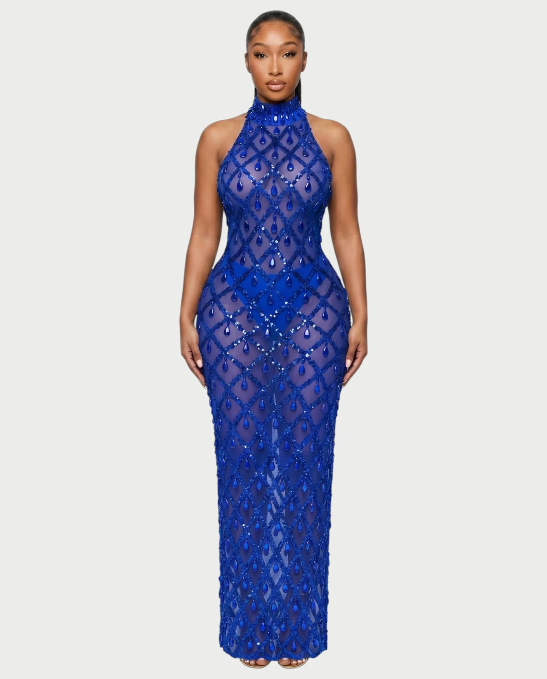 HOPE High Neck Tear Drop Rhinestone Maxi Dress - Image 31
