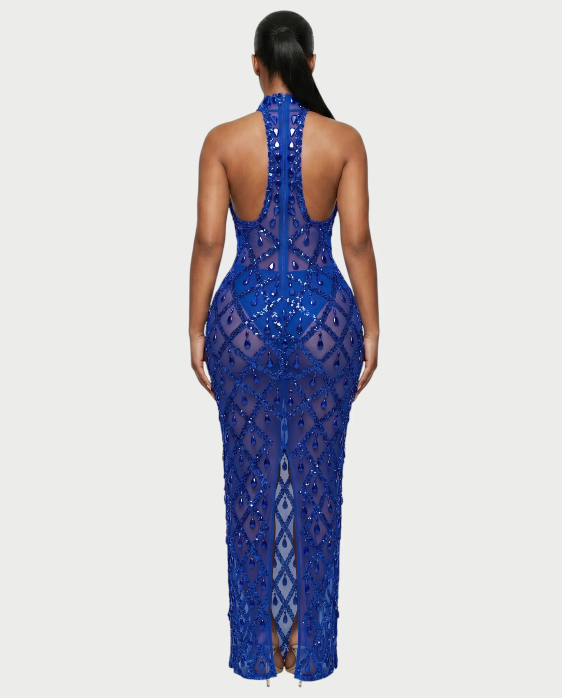 HOPE High Neck Tear Drop Rhinestone Maxi Dress - Image 32