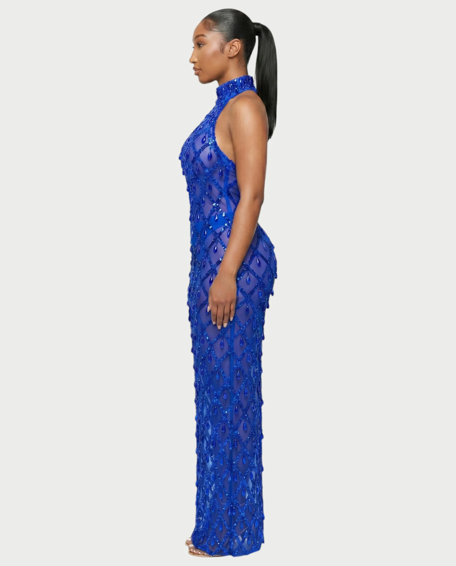 HOPE High Neck Tear Drop Rhinestone Maxi Dress - Image 33
