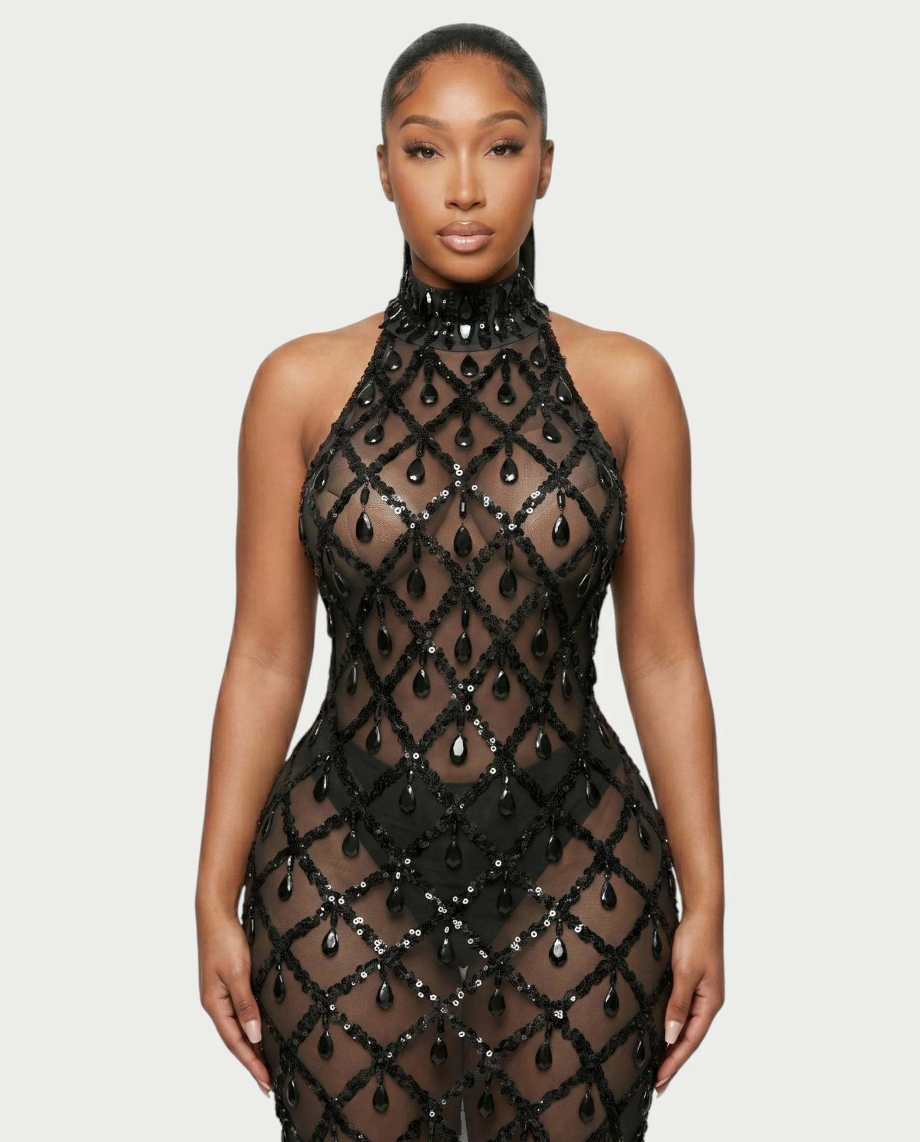 HOPE High Neck Tear Drop Rhinestone Maxi Dress - Image 4