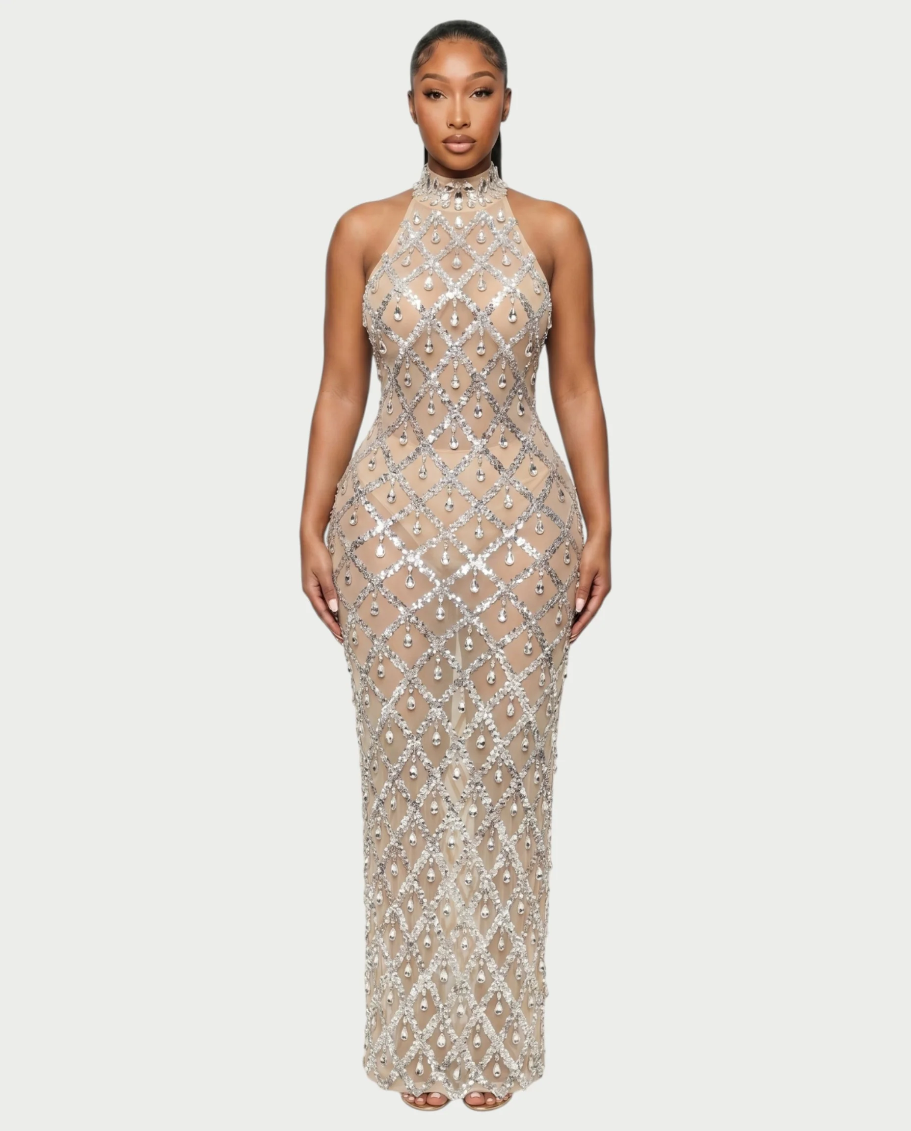 HOPE High Neck Tear Drop Rhinestone Maxi Dress - Image 6