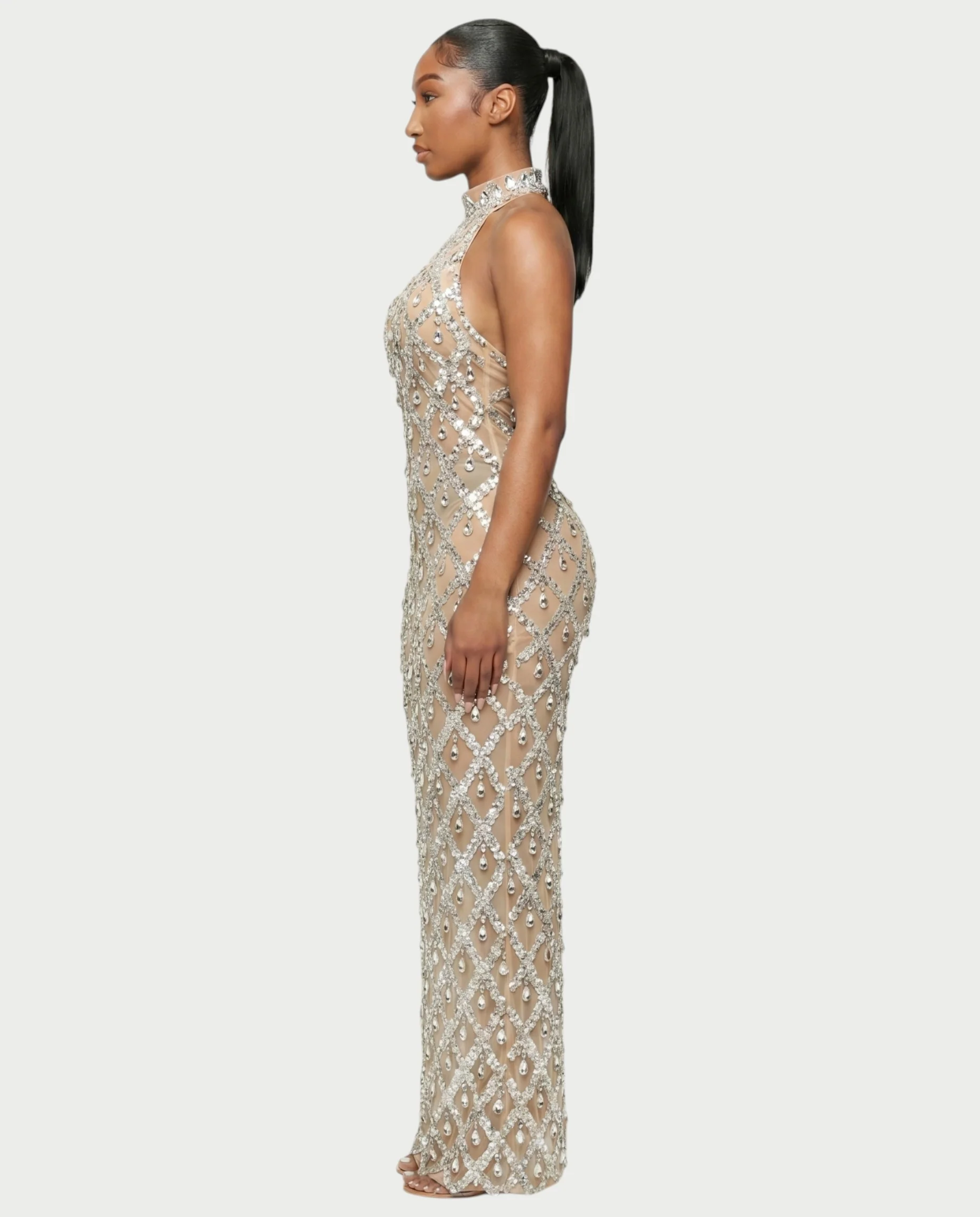 HOPE High Neck Tear Drop Rhinestone Maxi Dress - Image 8