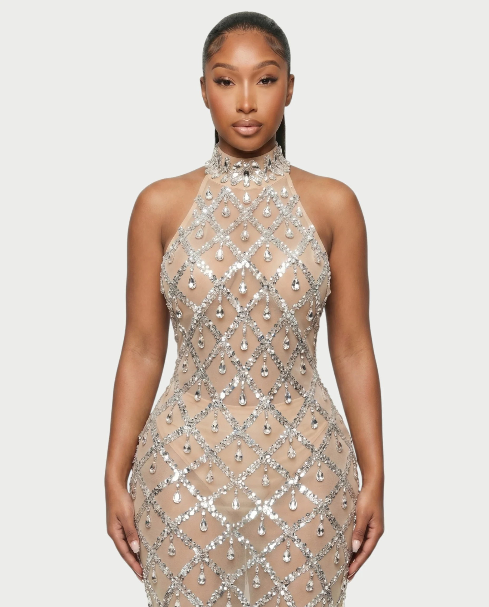 HOPE High Neck Tear Drop Rhinestone Maxi Dress - Image 9