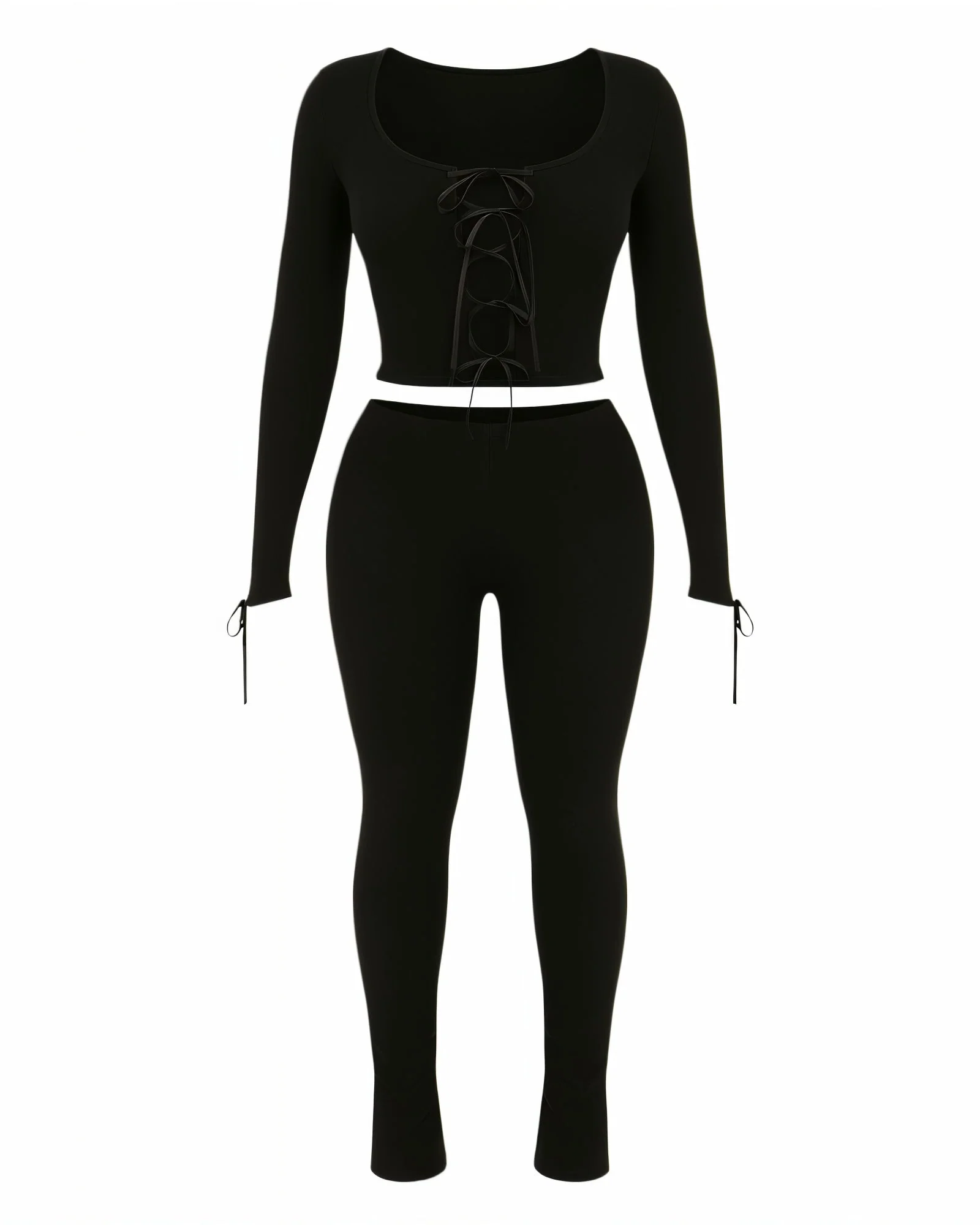 HYACINTH Lace-Up Front Fitted Top & Leggings Set - Image 5