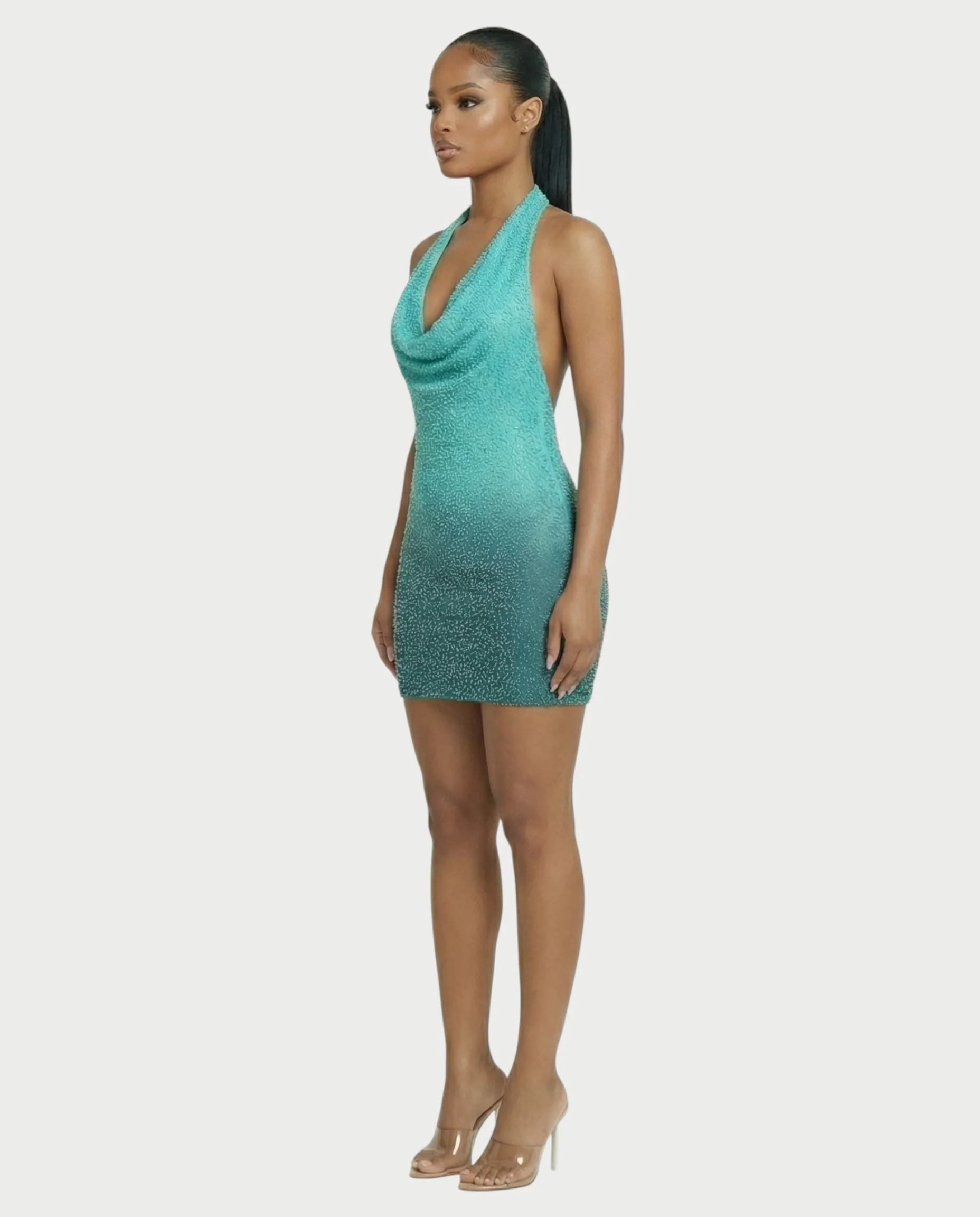 IMOGEN Rhinestone Embellished Cowl Neck Mini Dress - Image 8