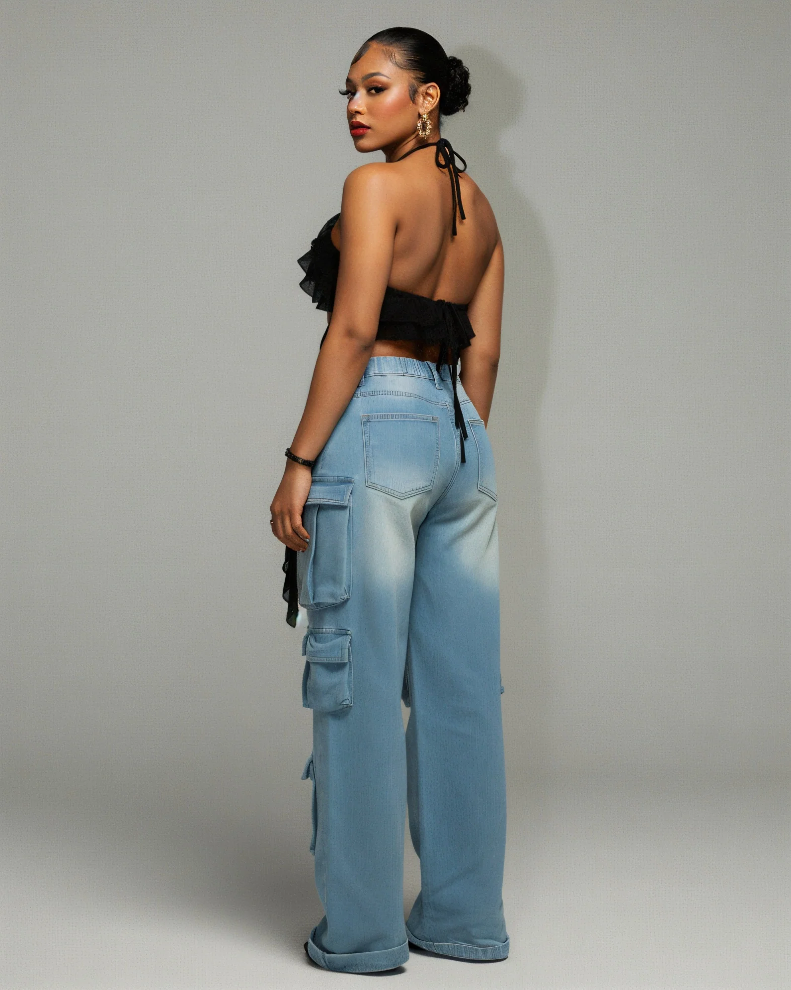 INGRID Denim Ripped Cargo Pants - Image 4