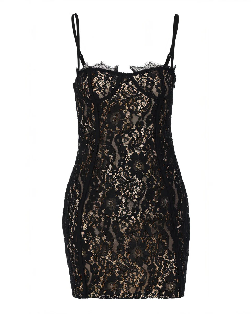 ISABEL Flower Slim Lace Mini Dress - Image 4