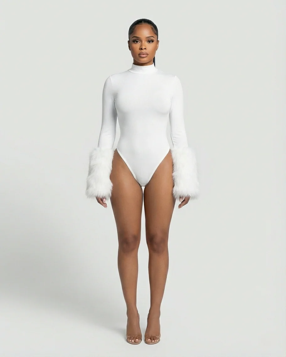JALIYA Long-Sleeve Faux Fur Cuff Bodysuit - Image 11