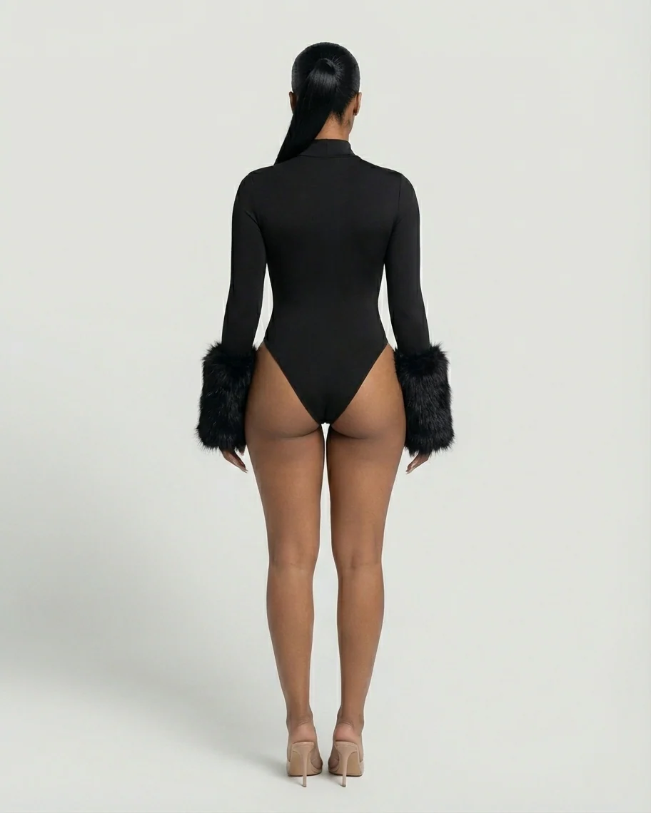 JALIYA Long-Sleeve Faux Fur Cuff Bodysuit - Image 4