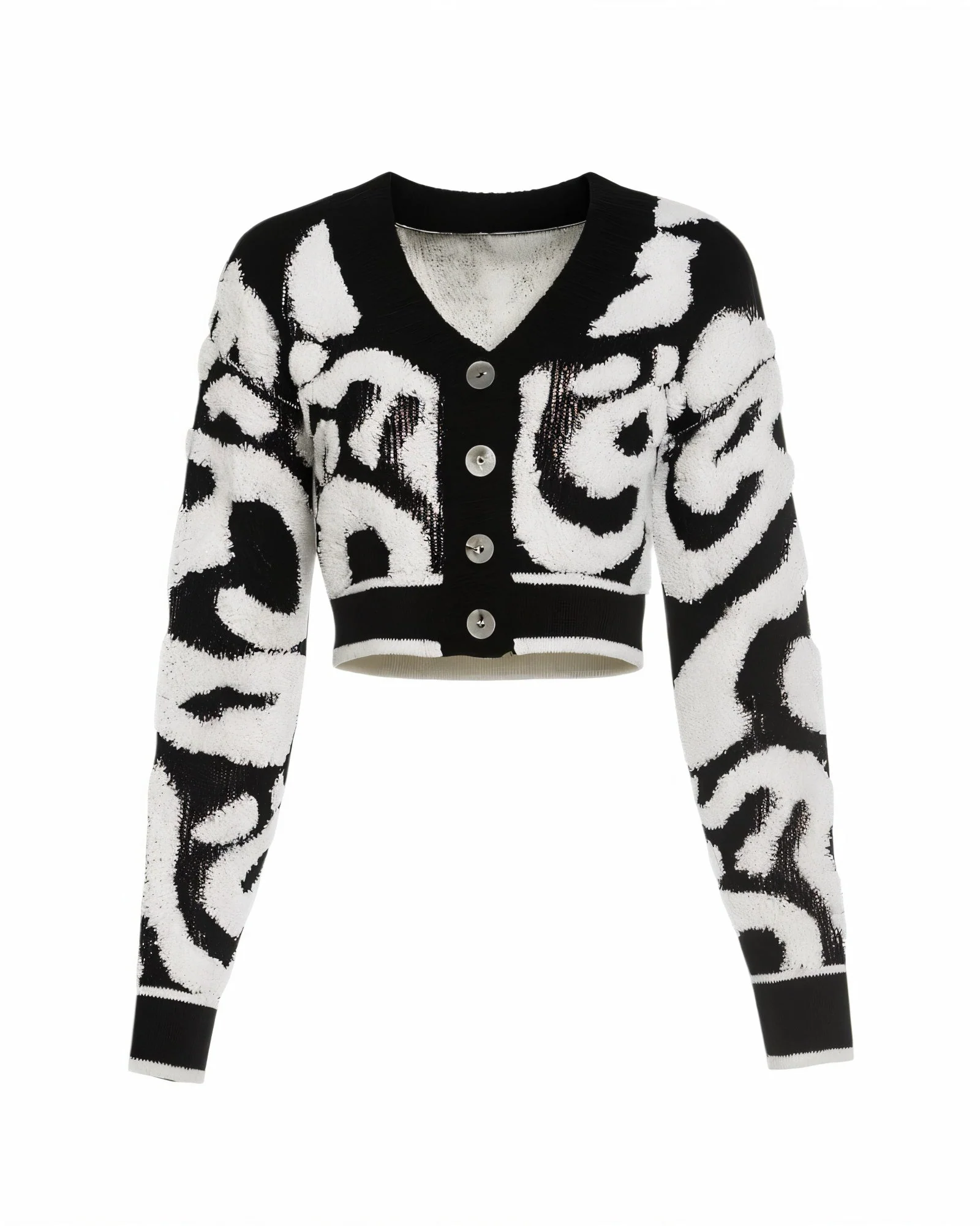 JAYA Cropped Abstract Print Knit Cardigan - Image 10