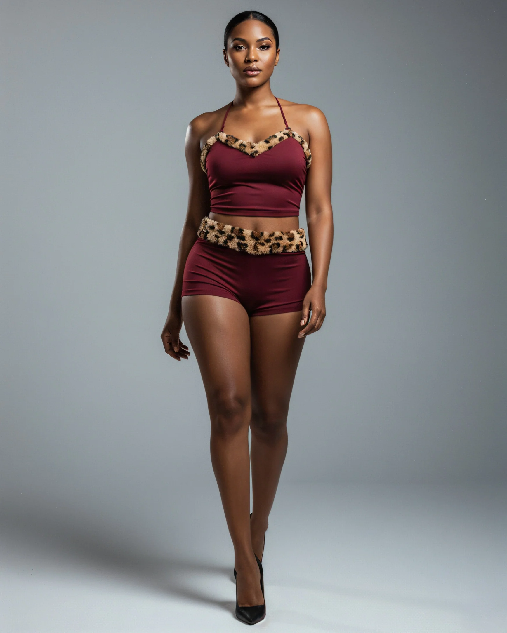 JENNY Leopard Fur Trim Top & Shorts Set - Image 5