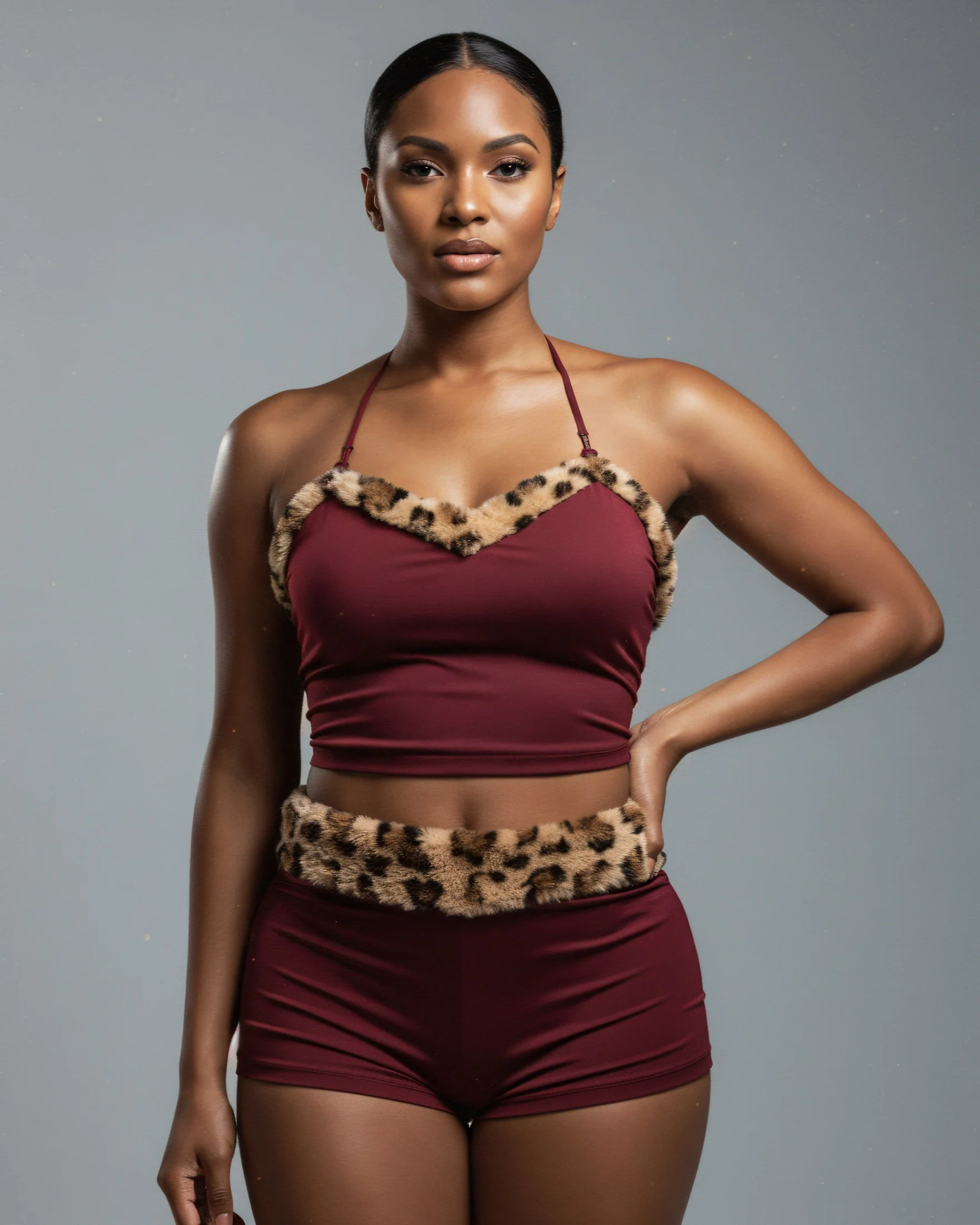 JENNY Leopard Fur Trim Top & Shorts Set - Image 6