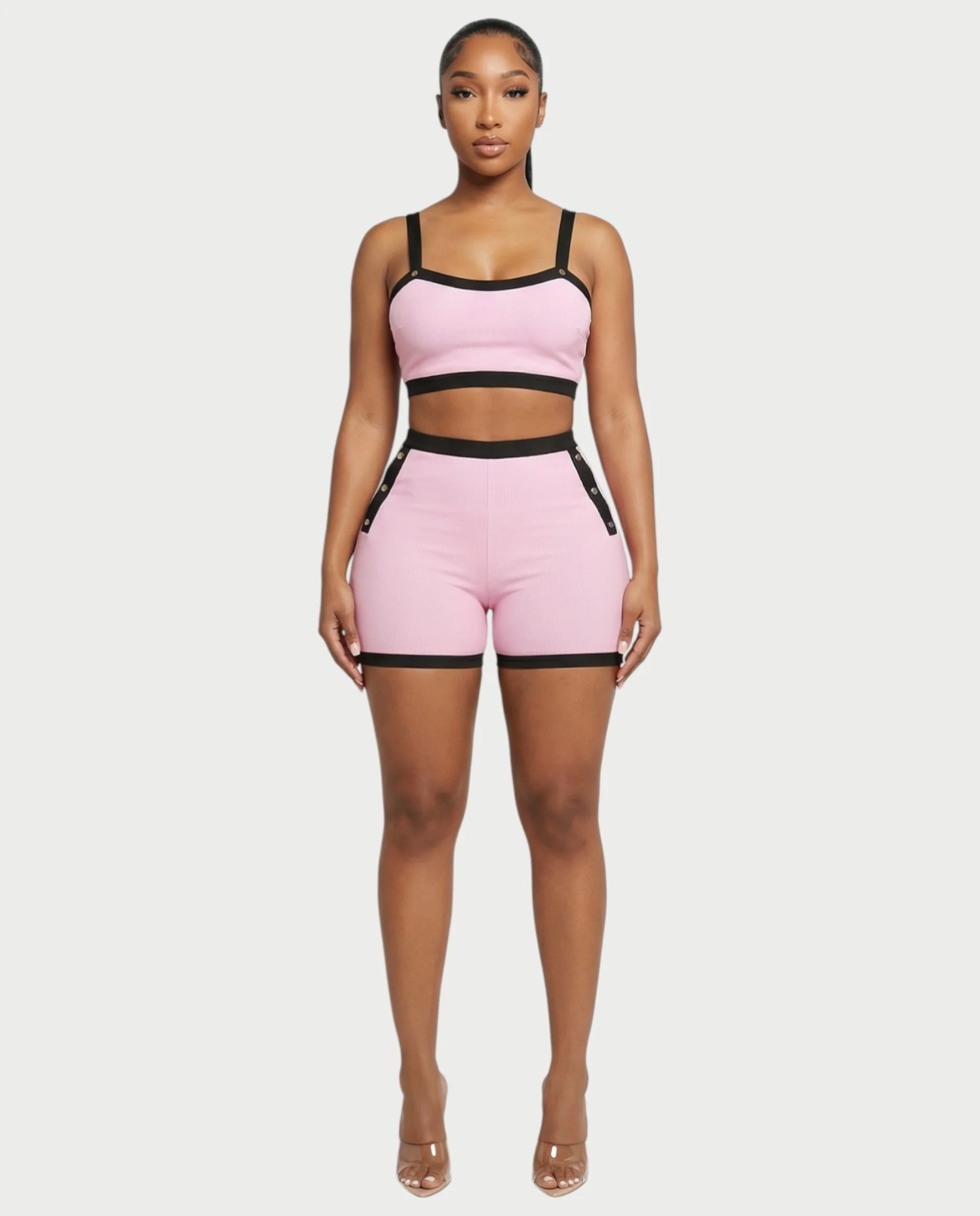 KAMRYN Contrast Trim Top & Shorts Set