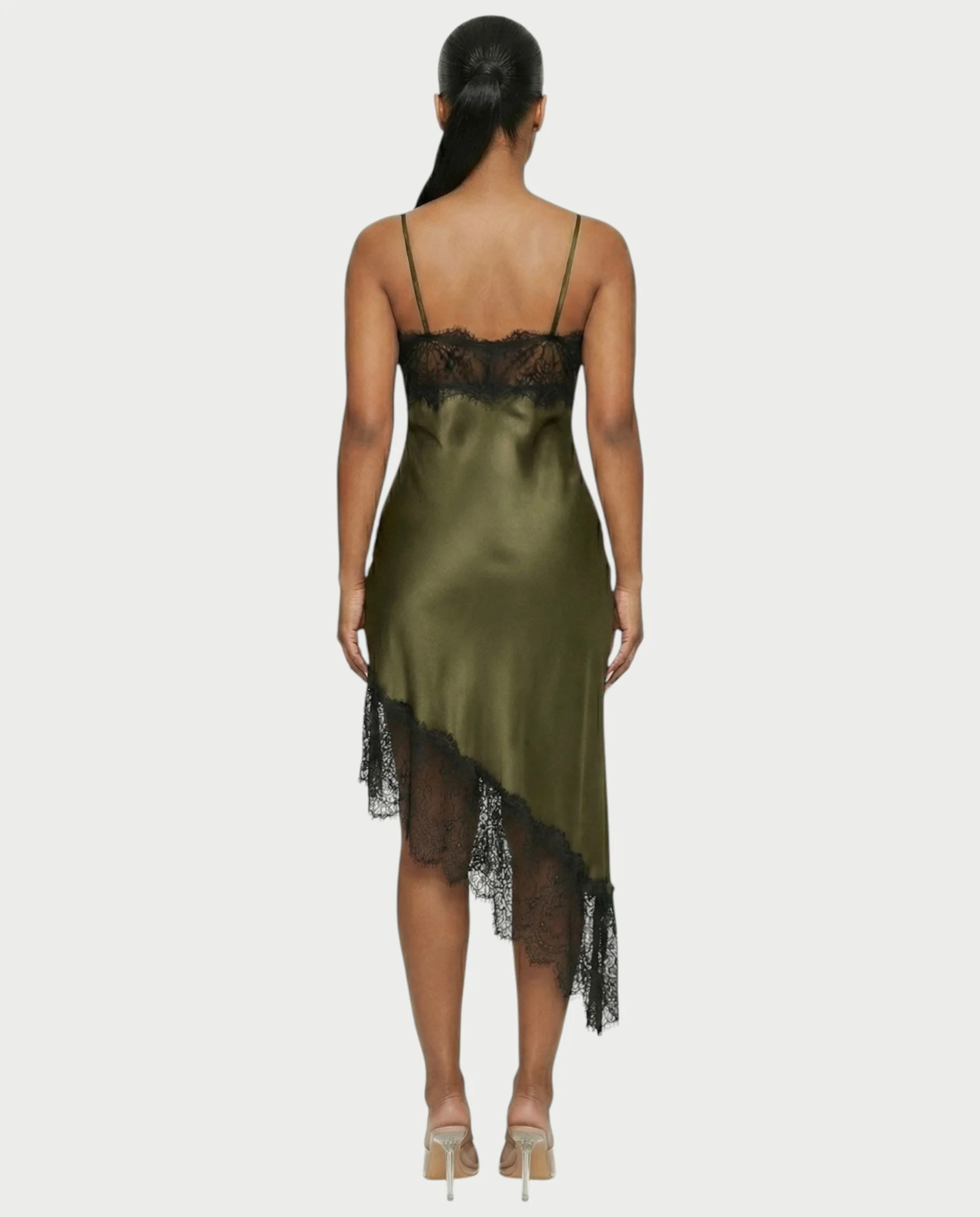 KARISA Sheer Lace Satin Midi Dress - Image 2