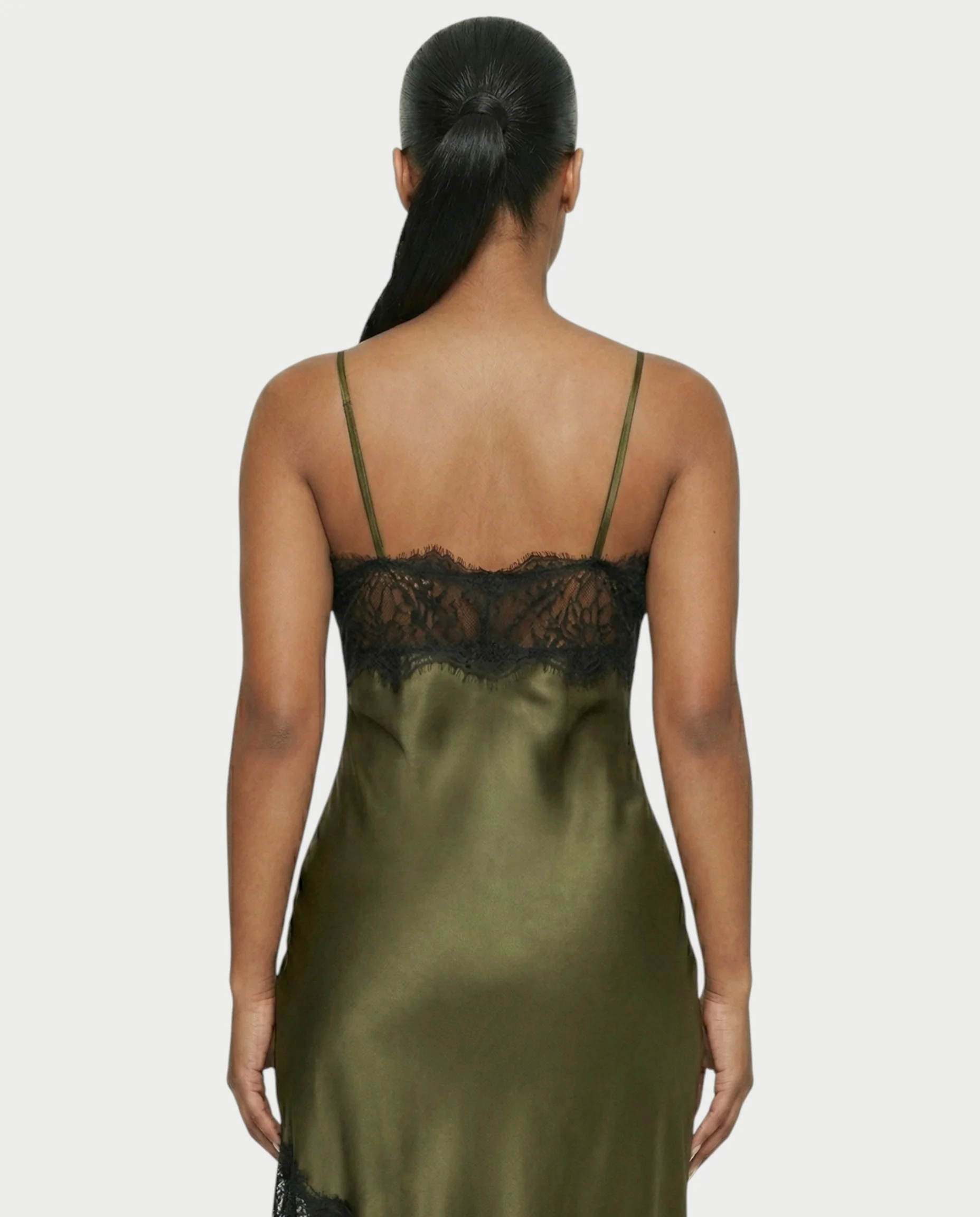 KARISA Sheer Lace Satin Midi Dress - Image 5