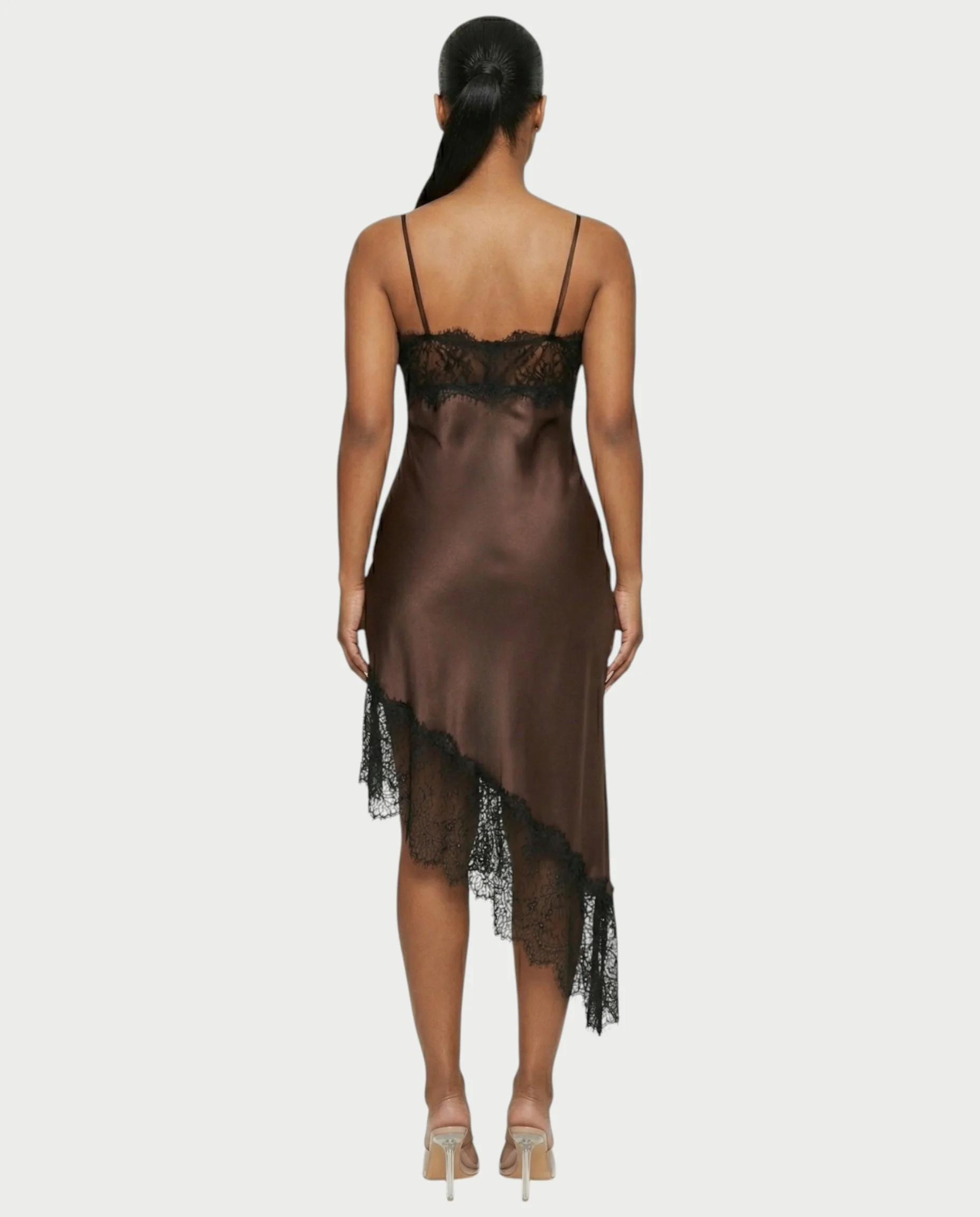 KARISA Sheer Lace Satin Midi Dress - Image 7