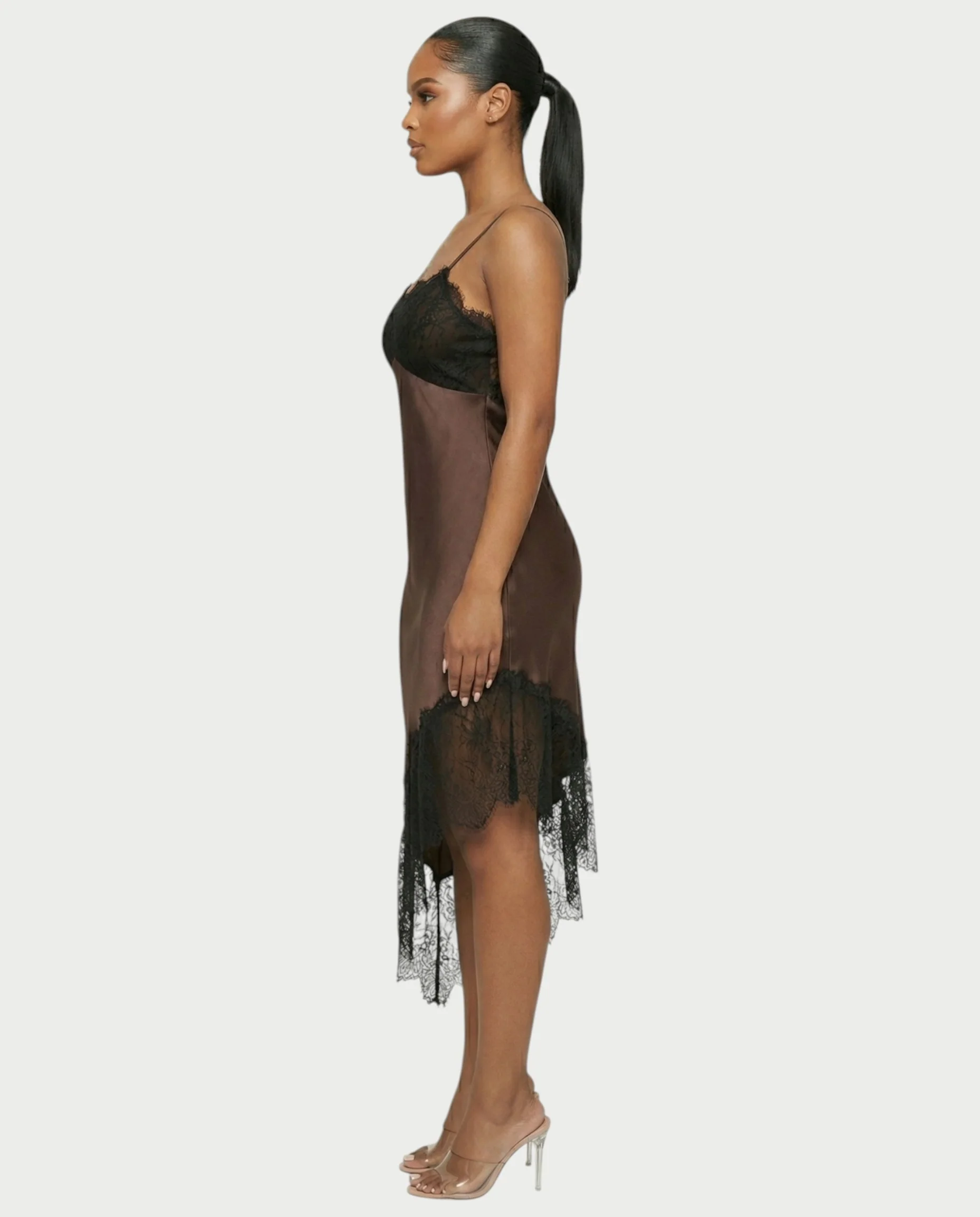 KARISA Sheer Lace Satin Midi Dress - Image 8
