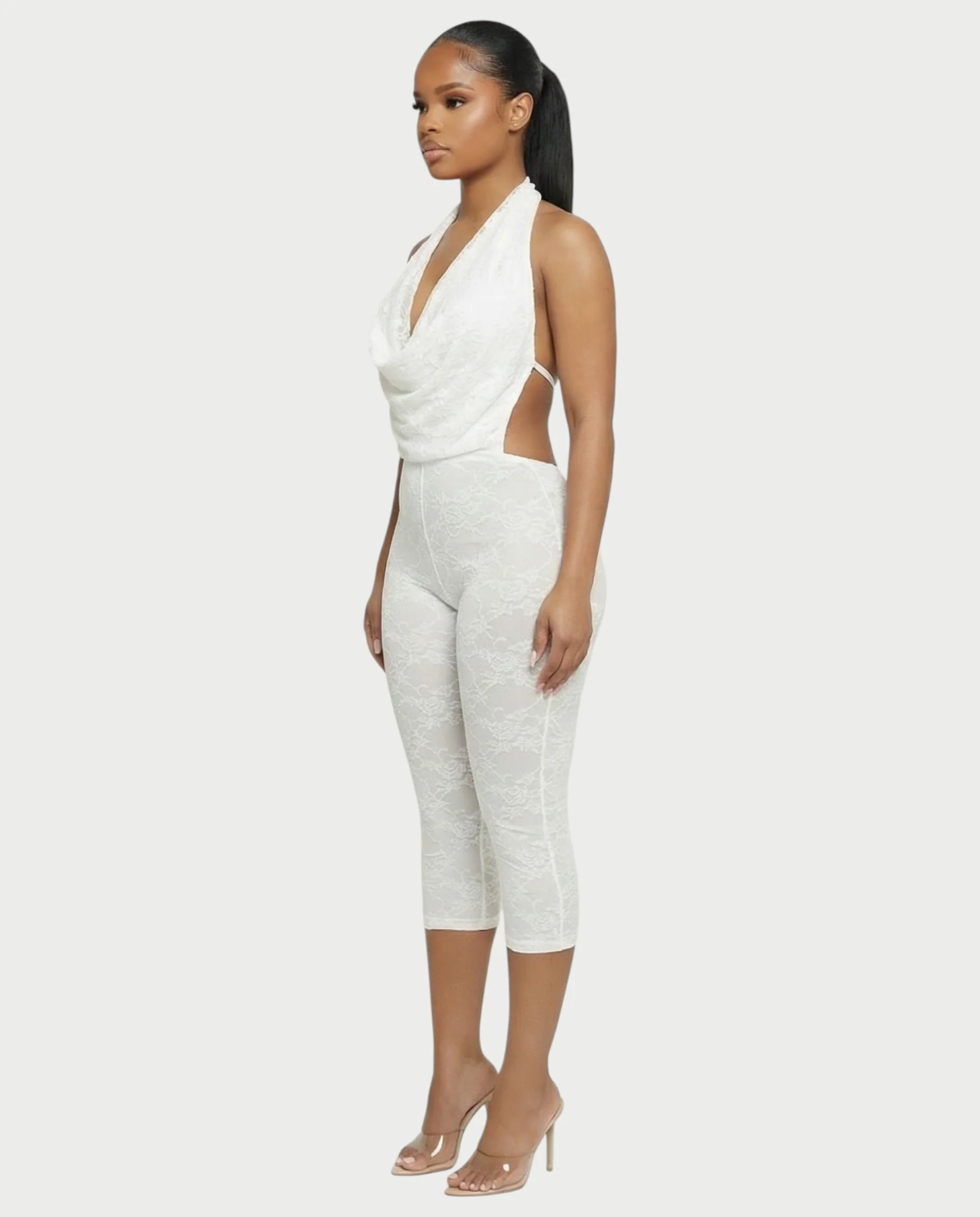 KATRINA Cowl Neck Lace Jumpsuit - Image 8