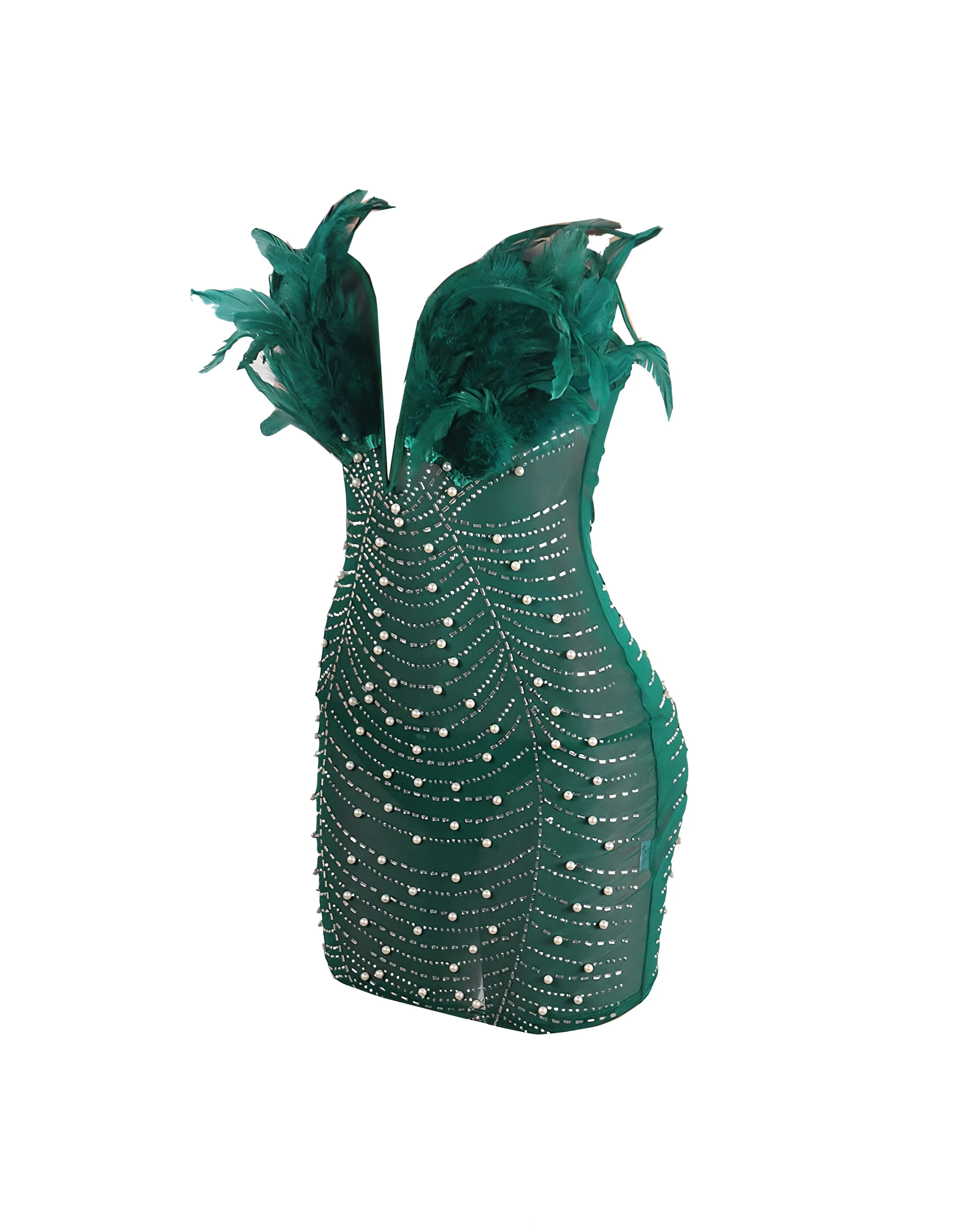 KAYALI Pearl & Rhinestone Embellished Feather Mini Dress - Image 24