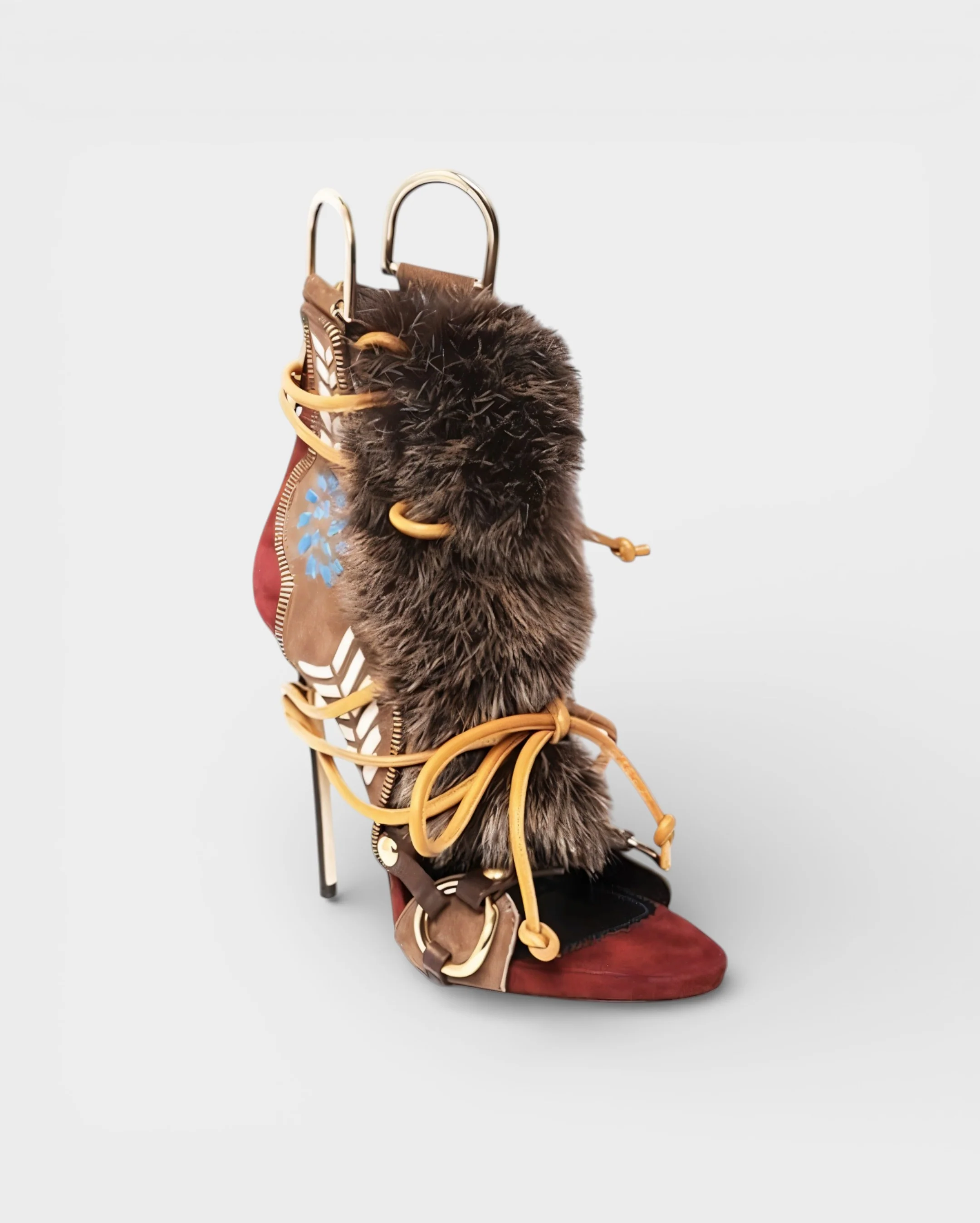 KELLA Faux-Fur Lace-Up Stiletto Heels - Image 3