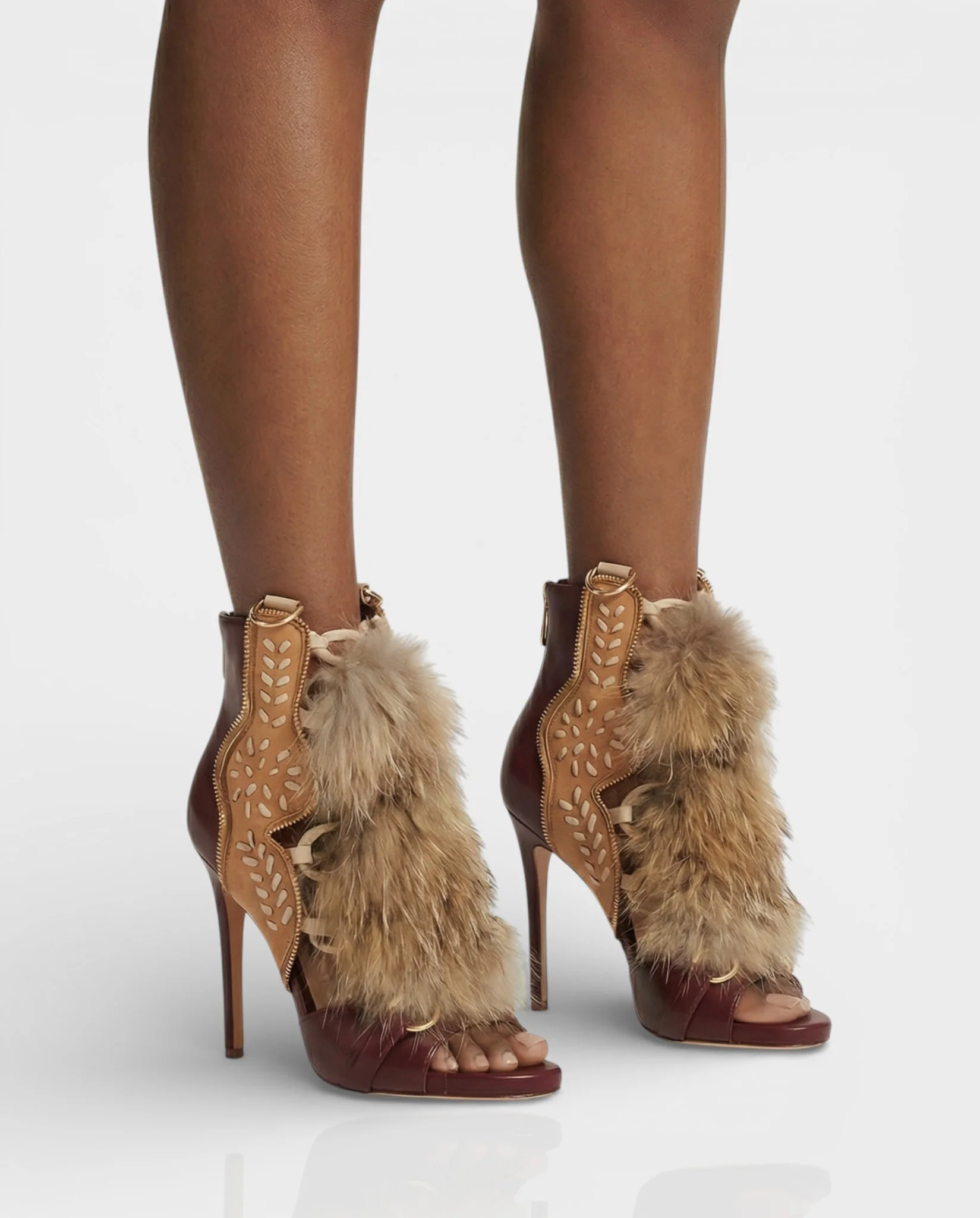 KELLA Faux-Fur Lace-Up Stiletto Heels - Image 4