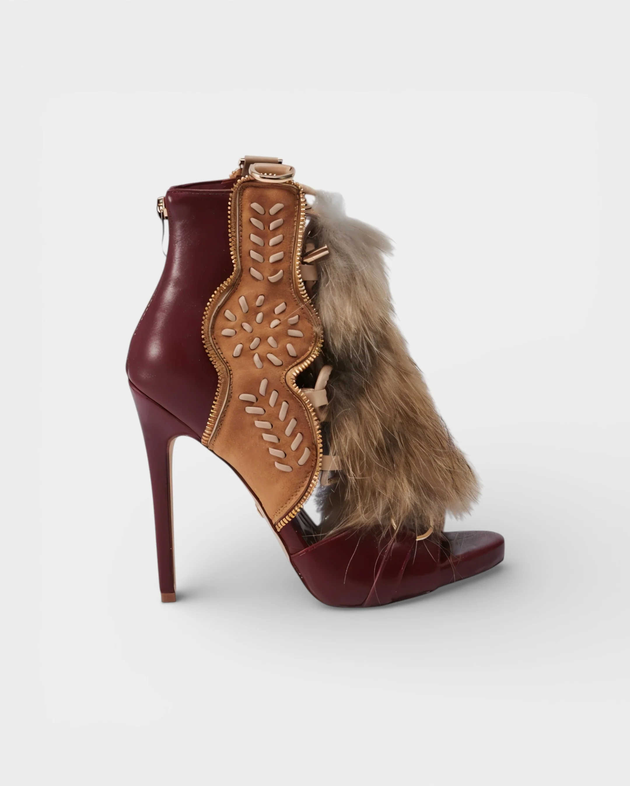 KELLA Faux-Fur Lace-Up Stiletto Heels - Image 5