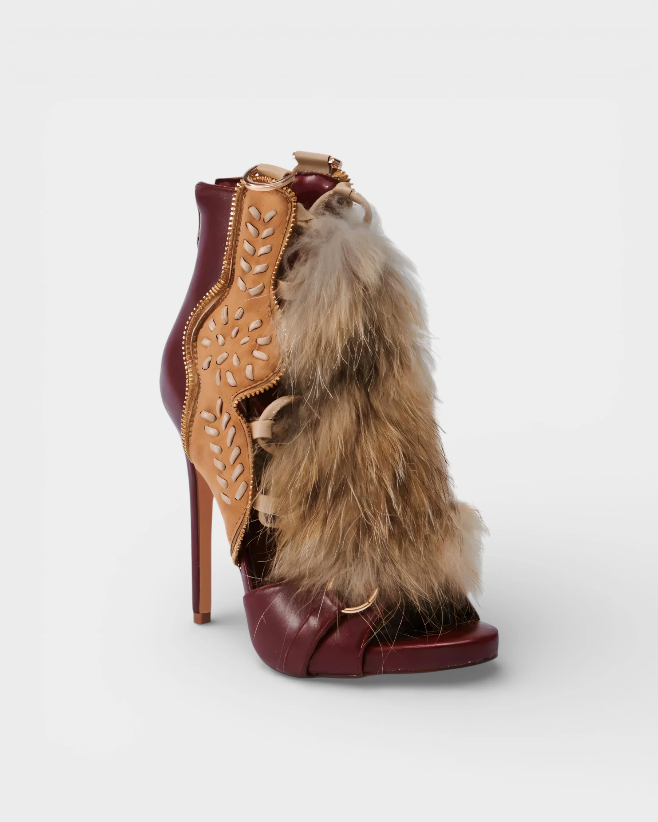 KELLA Faux-Fur Lace-Up Stiletto Heels - Image 6