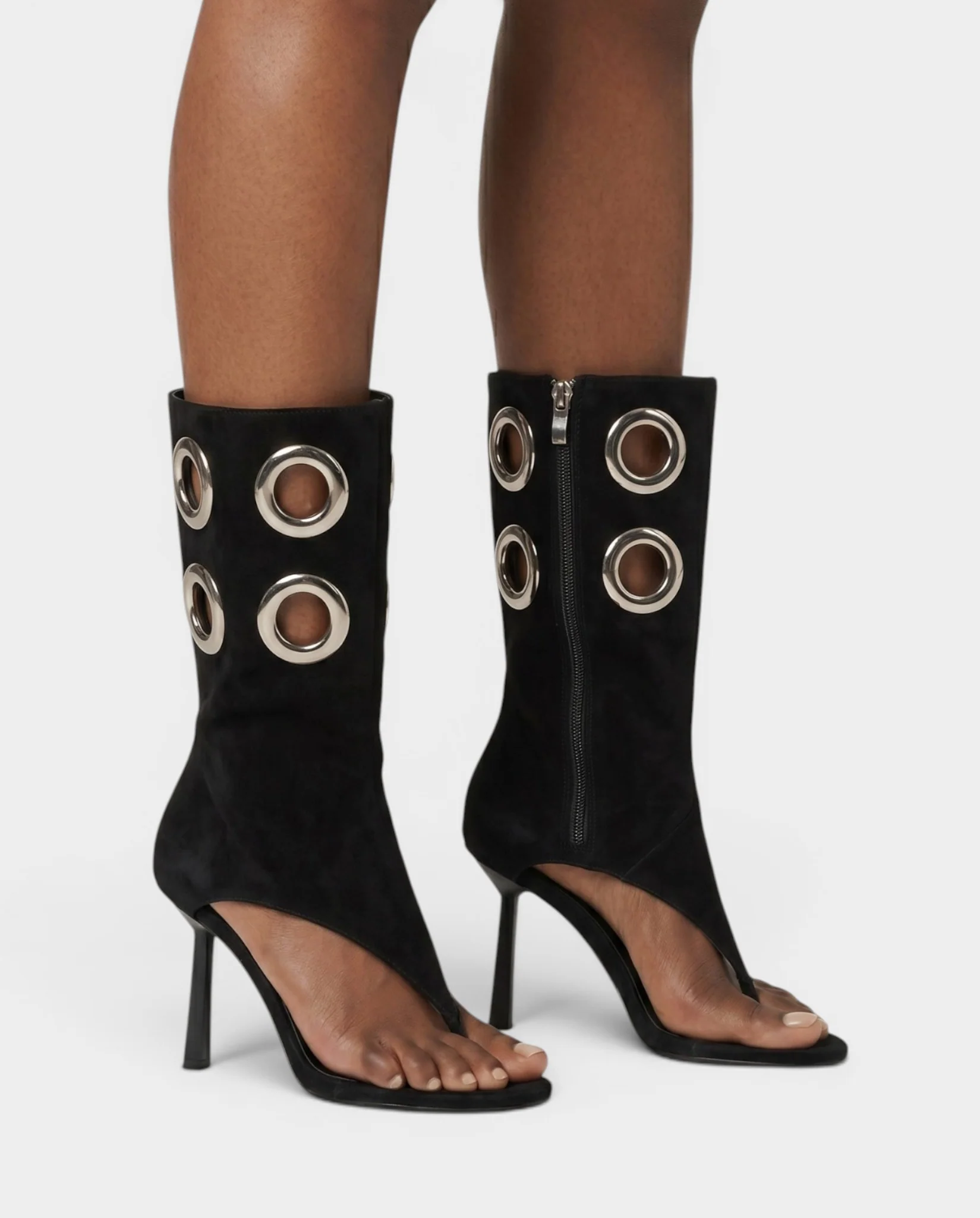 KENNA Metallic Eyelet Open-Toe Stiletto Heel Boots - Image 4