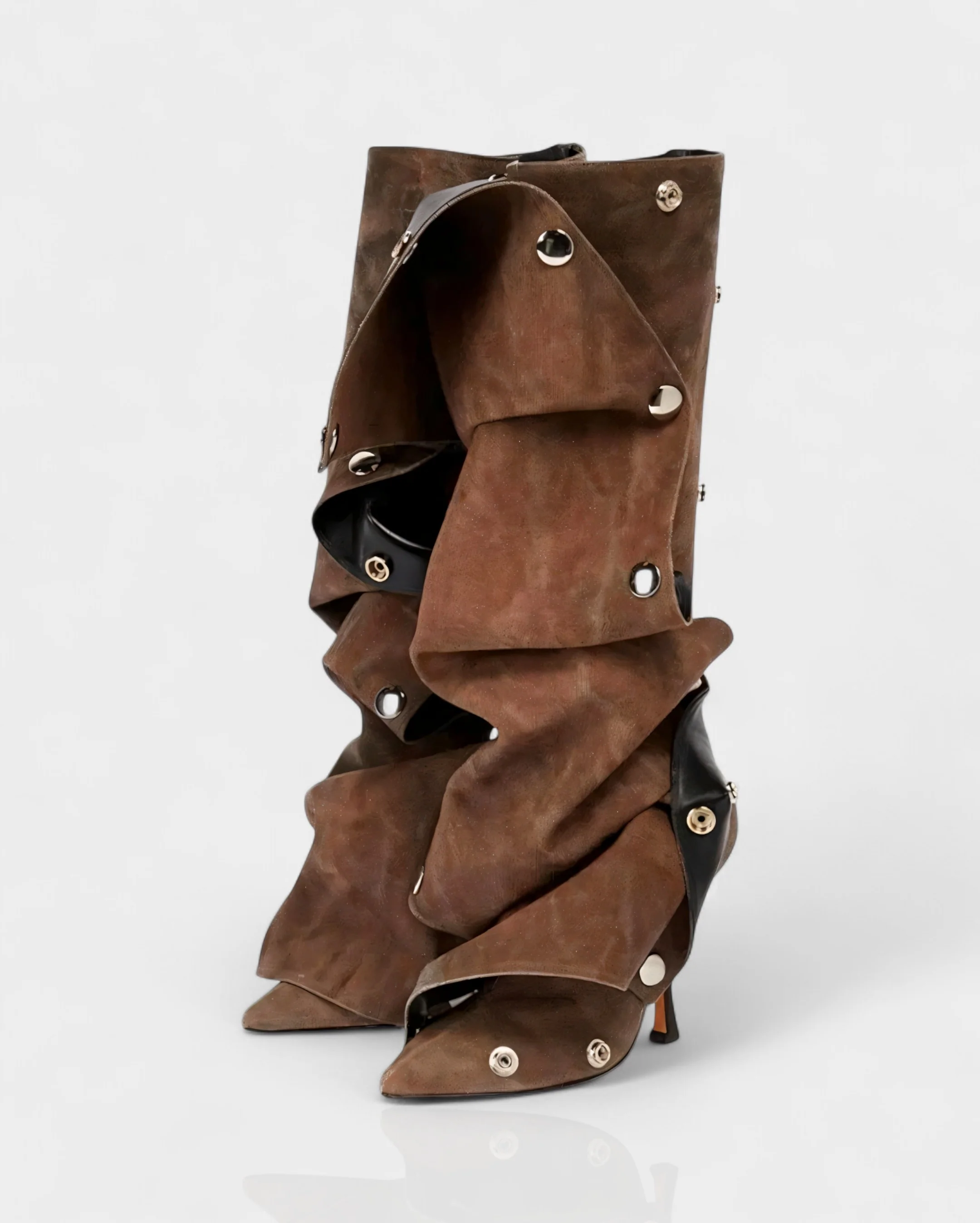 KIVARA Stiletto Heel Fold-Over Rivet Knee-High Boots - Image 12
