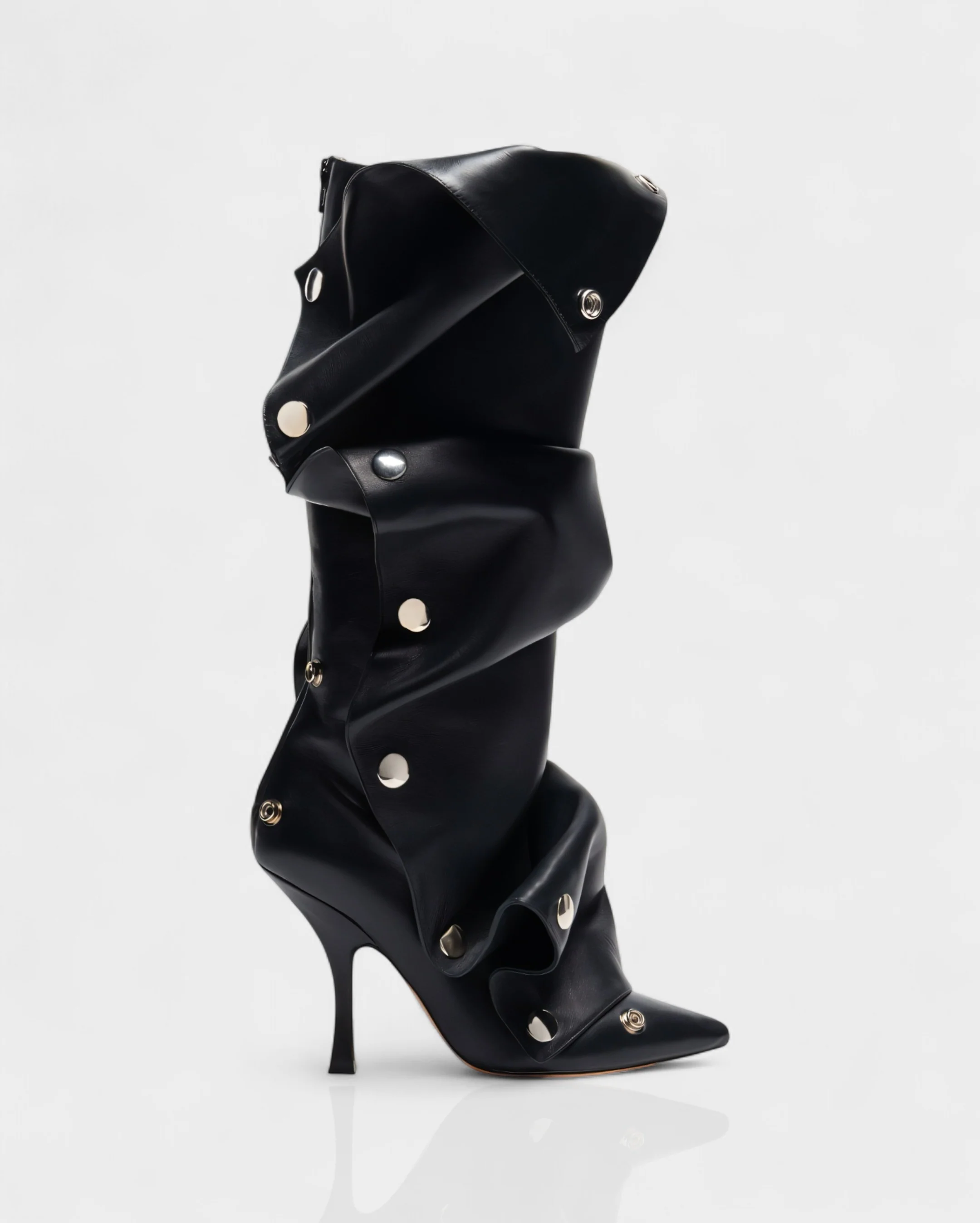 KIVARA Stiletto Heel Fold-Over Rivet Knee-High Boots - Image 3