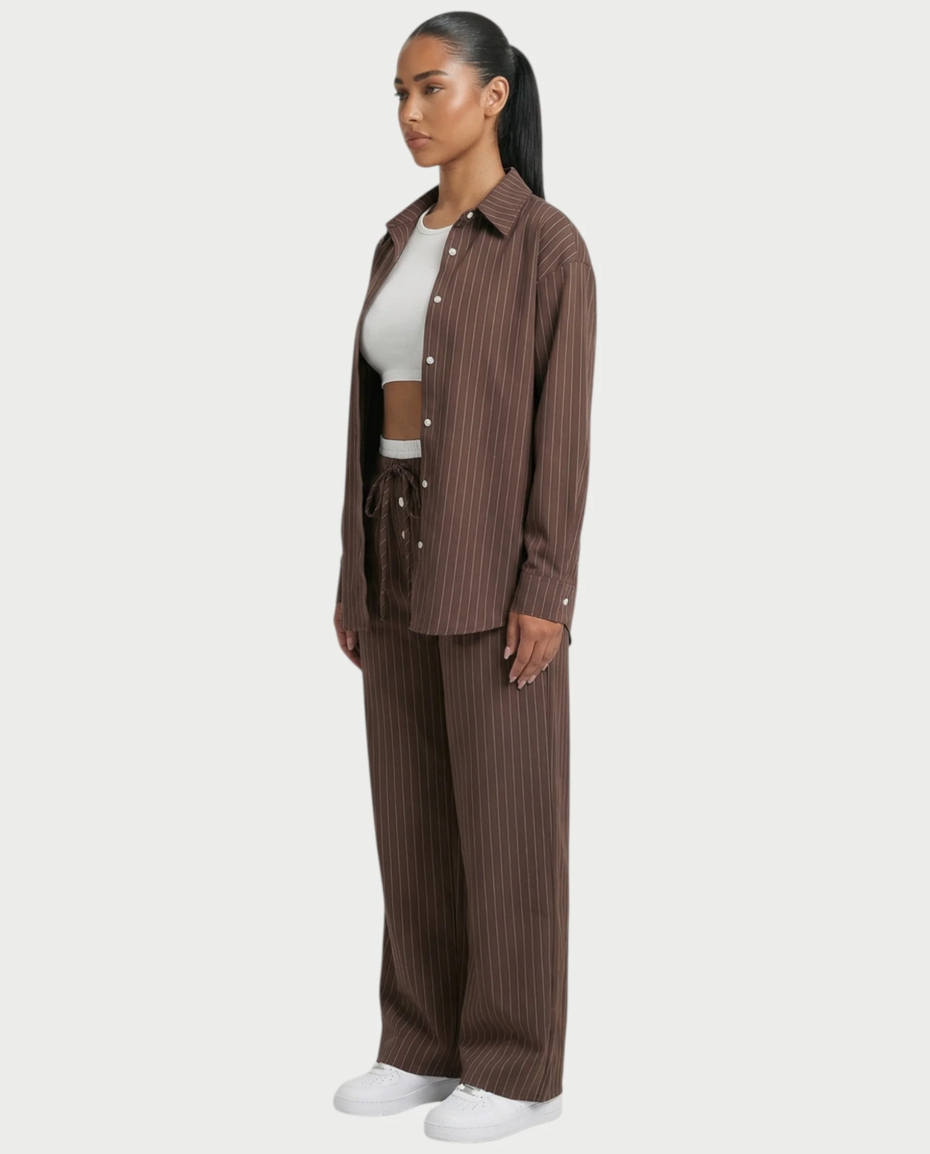 KIYARA Striped Long-sleeved Oversized Shirt & Button Pant Set - Image 3