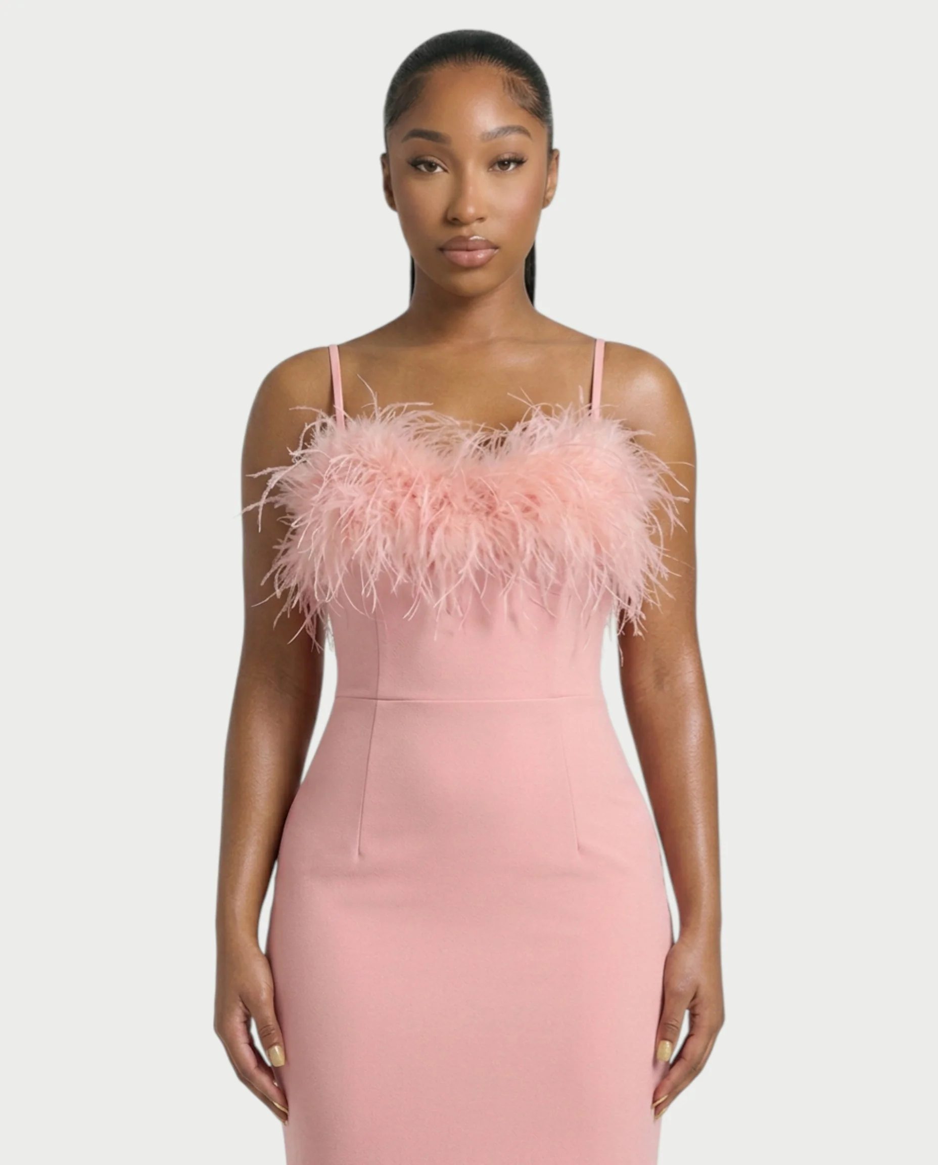 KREYA Feather Trim Bodycon Maxi Dress - Image 4