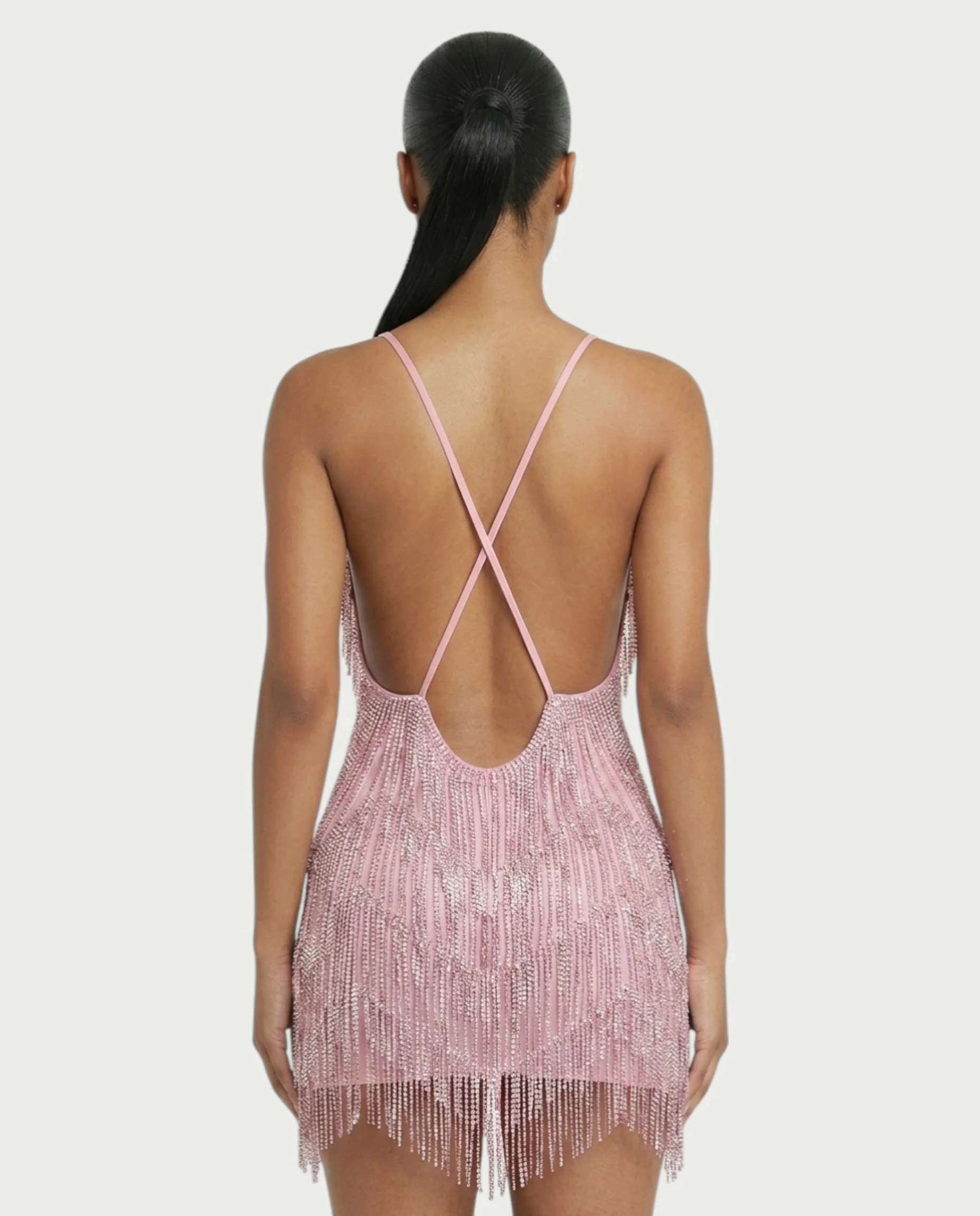 KRISSE Backless Crystal Diamond Tassel Mini Dress - Image 10