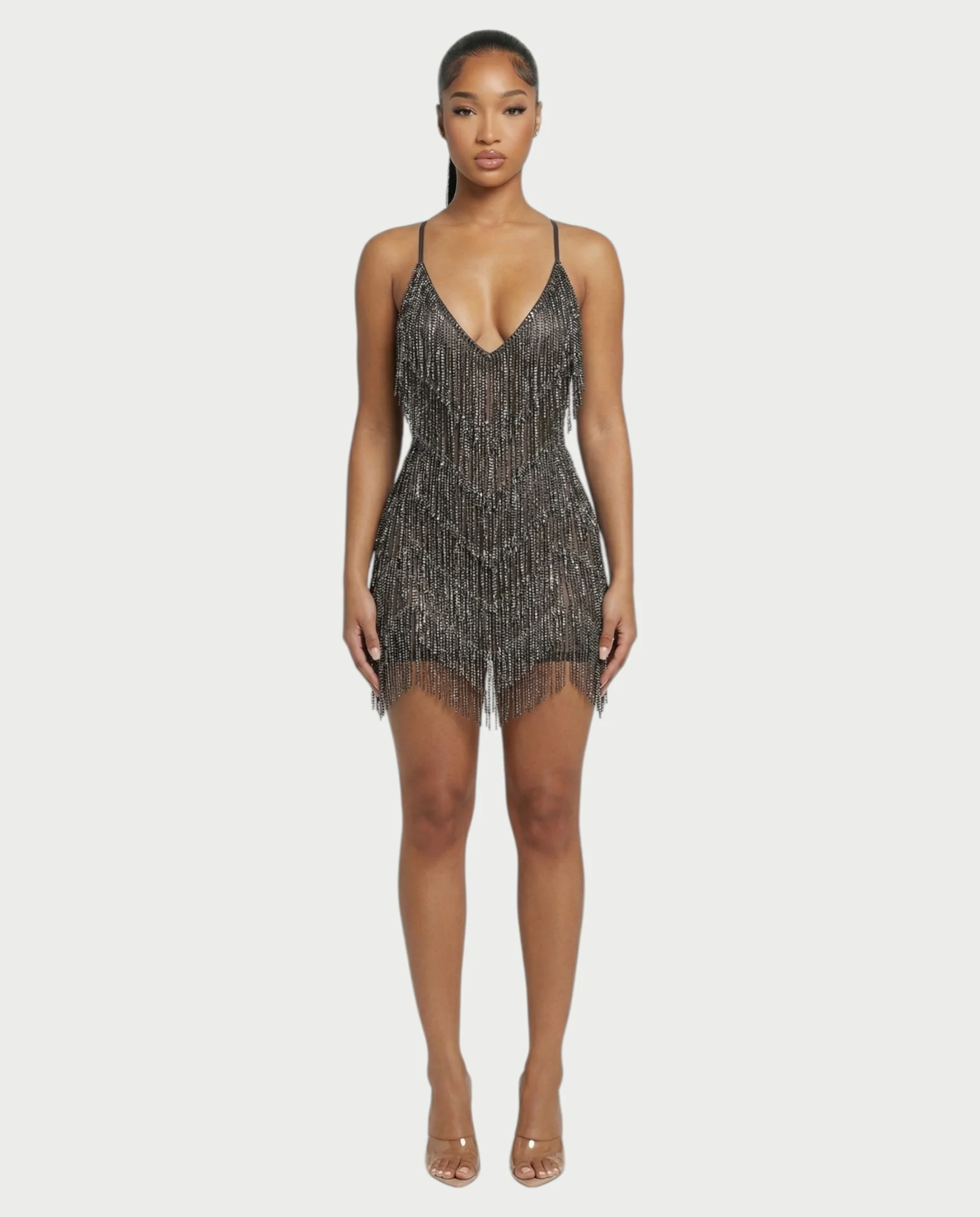 KRISSE Backless Crystal Diamond Tassel Mini Dress - Image 21