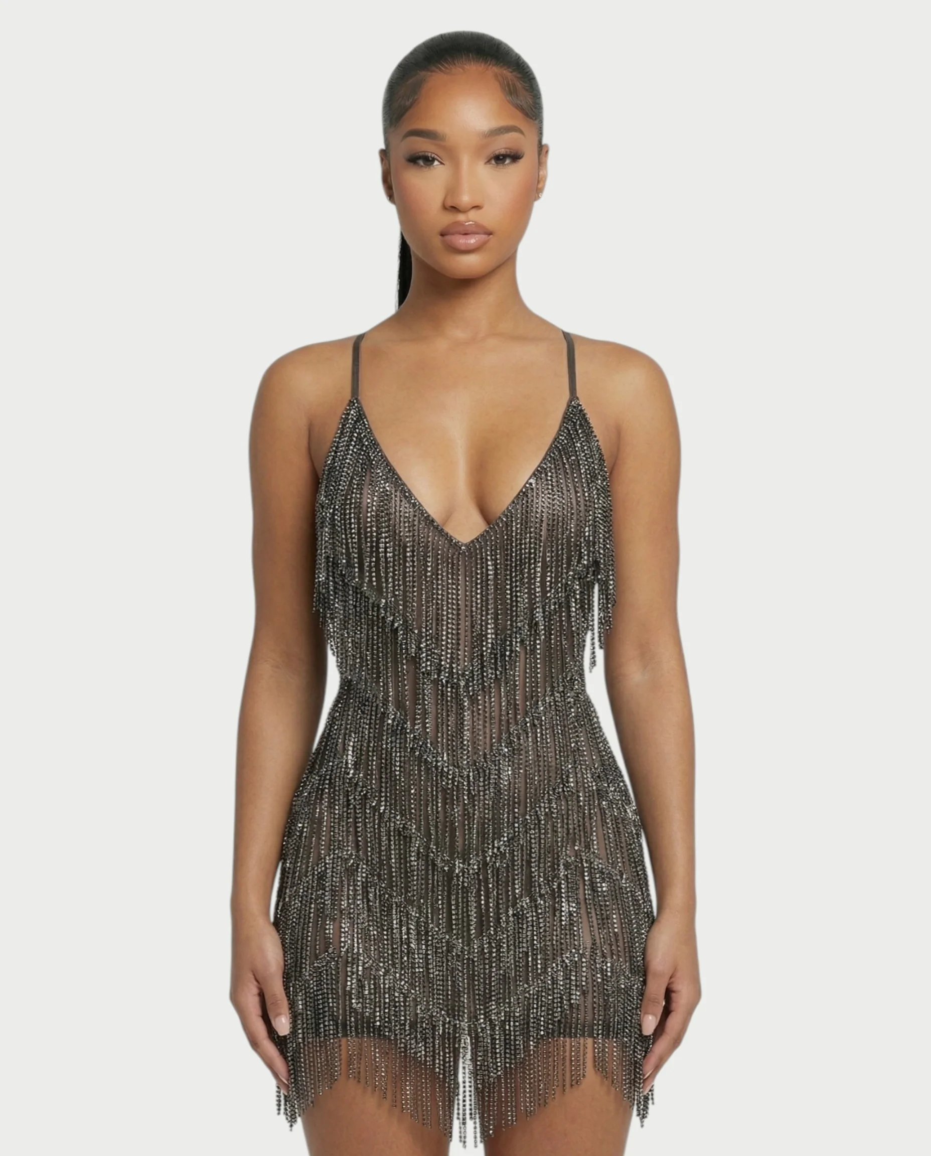 KRISSE Backless Crystal Diamond Tassel Mini Dress - Image 24