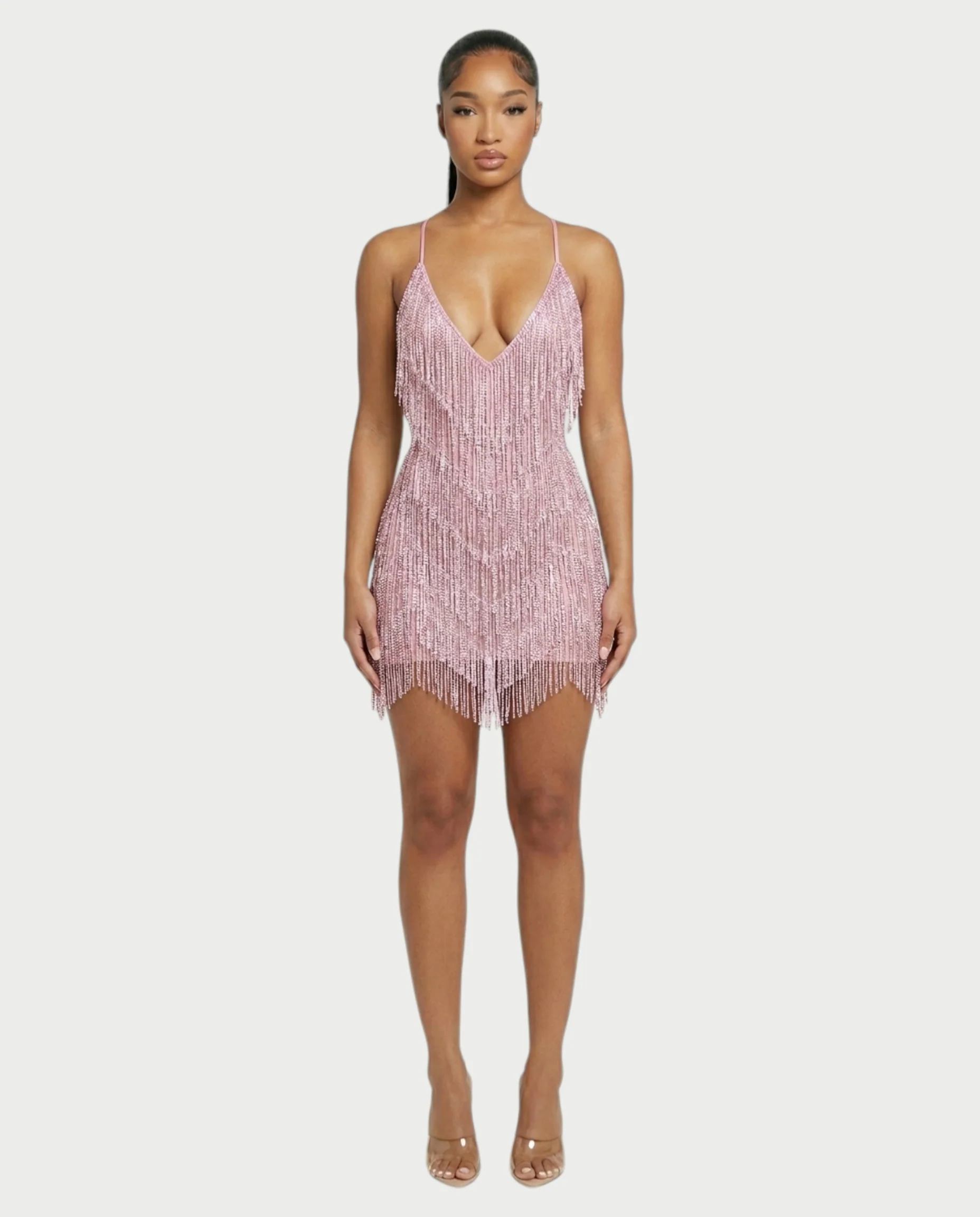 KRISSE Backless Crystal Diamond Tassel Mini Dress - Image 6