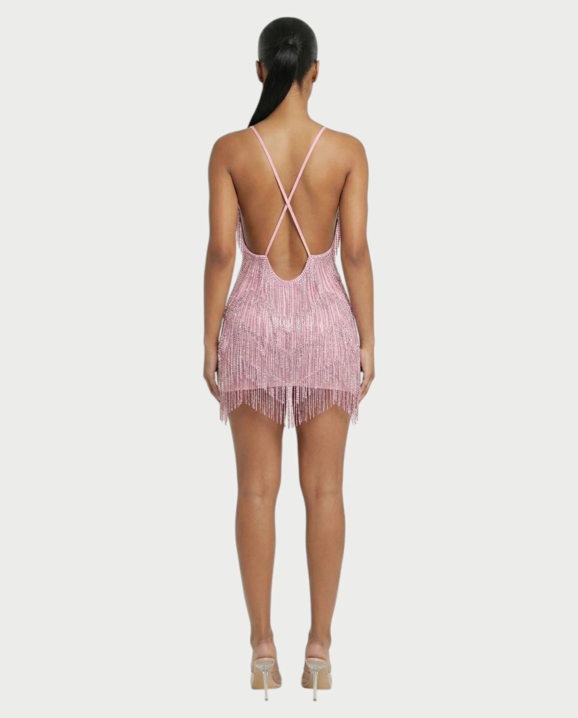 KRISSE Backless Crystal Diamond Tassel Mini Dress - Image 8