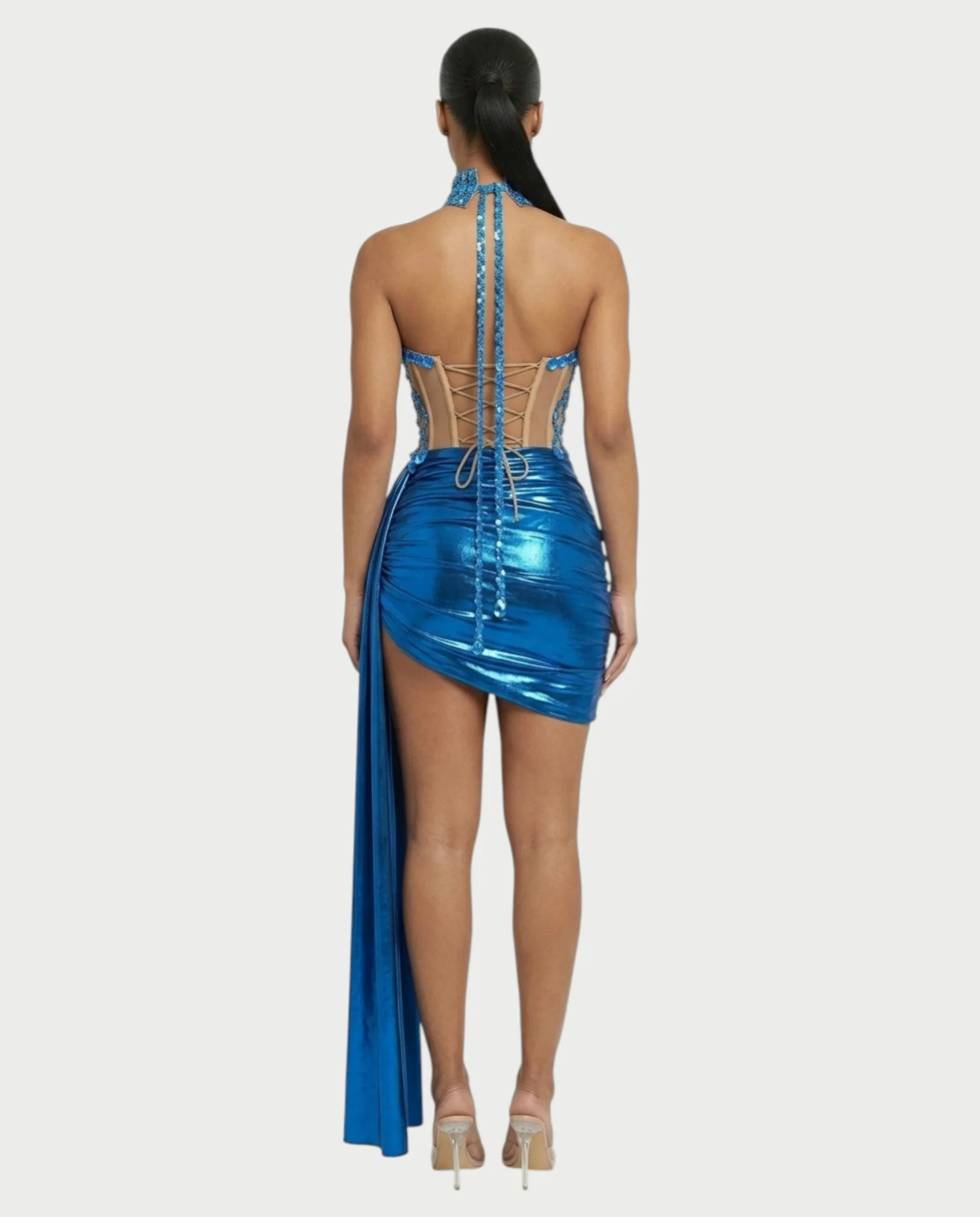 KRISTINE Crystal Embellished High Neck Mini Dress - Image 2