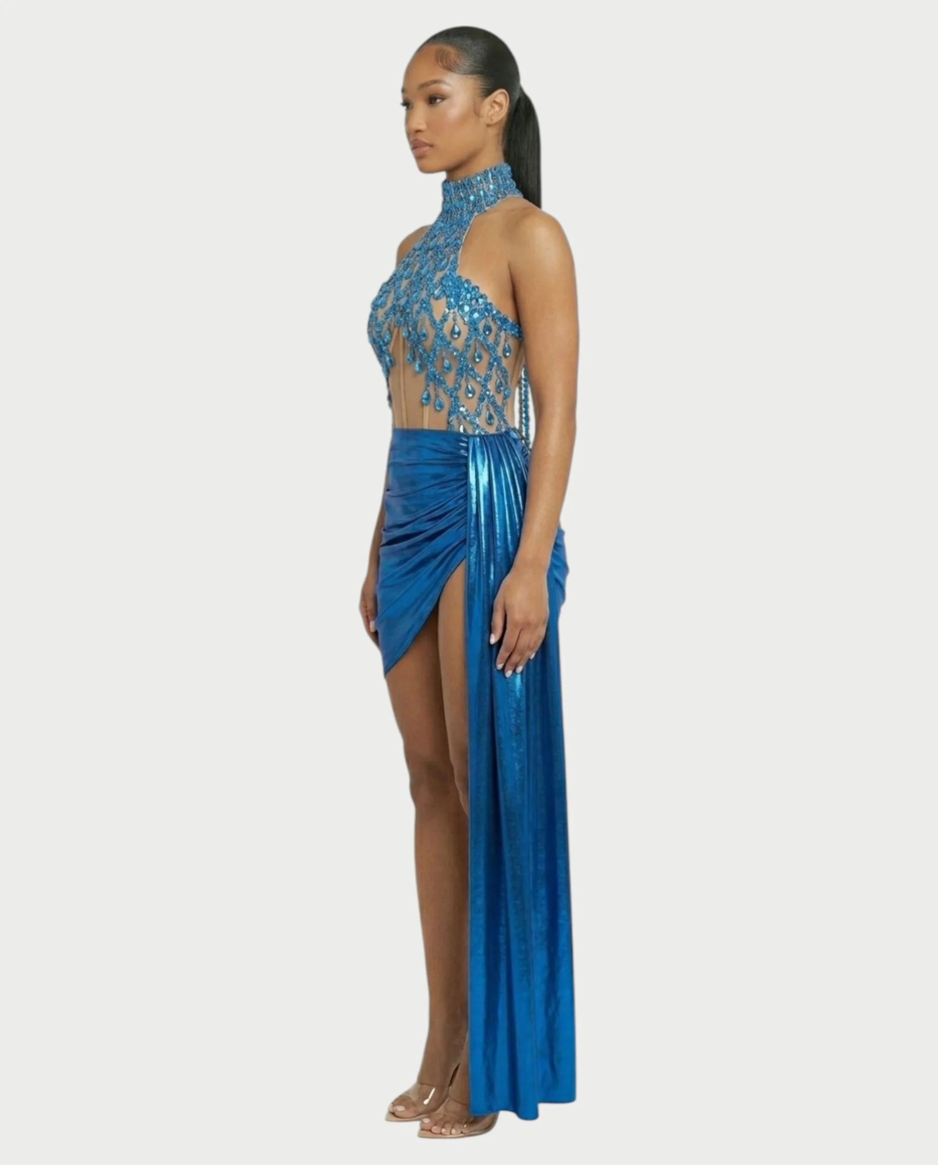 KRISTINE Crystal Embellished High Neck Mini Dress - Image 3