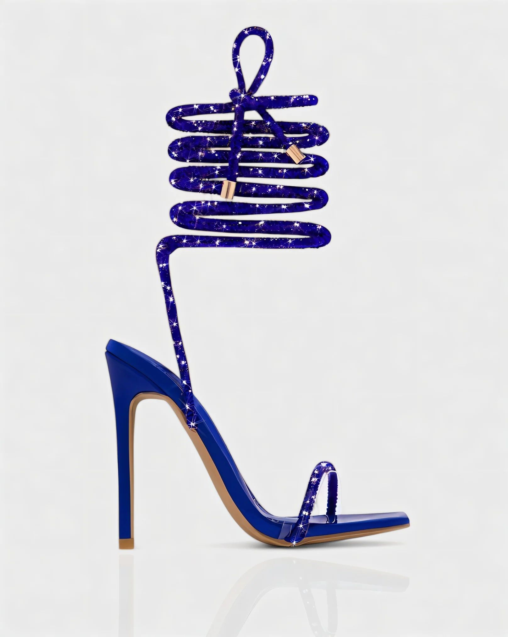 KYLIE Diamante Lace Up Square Toe High Heels - Image 10