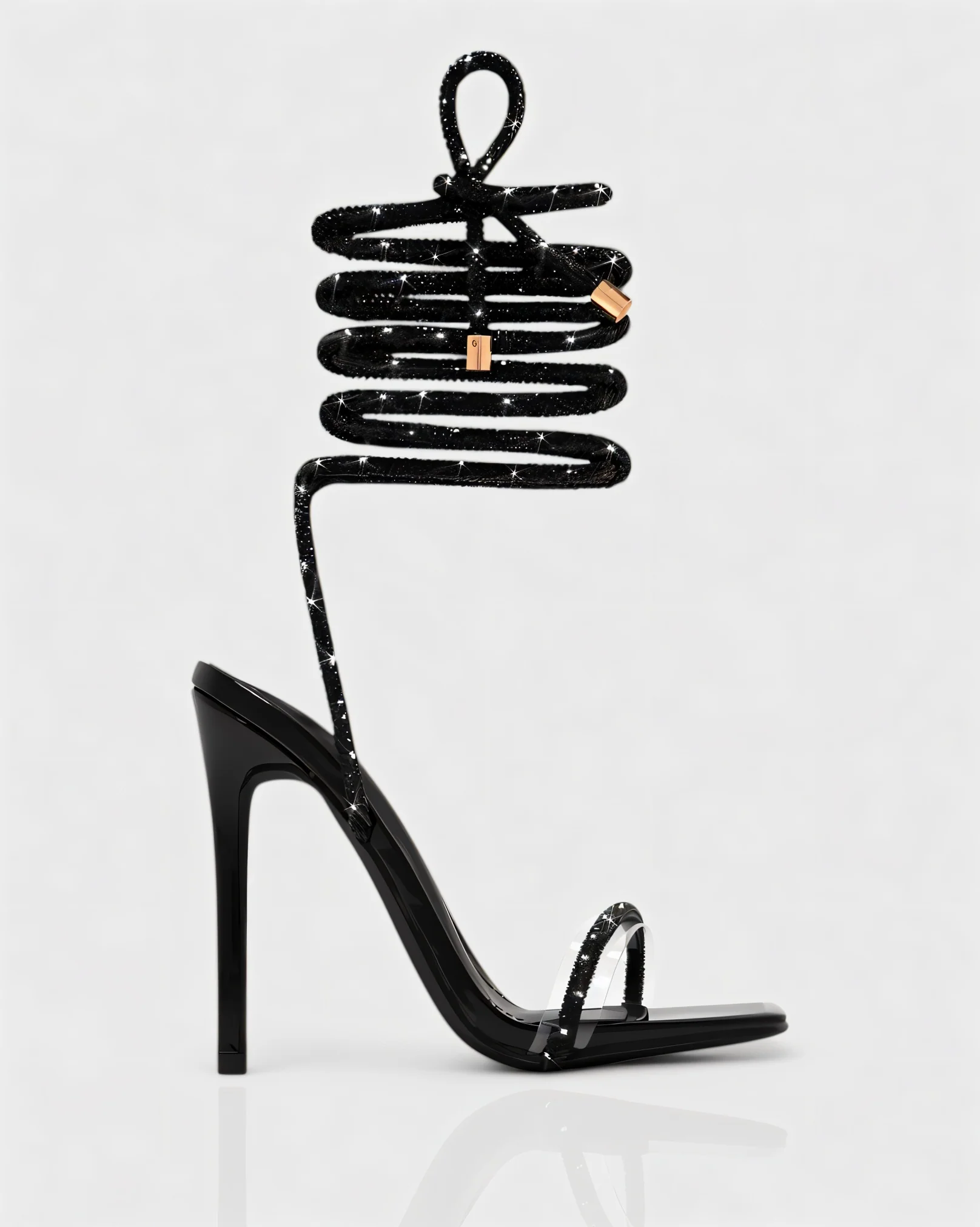 KYLIE Diamante Lace Up Square Toe High Heels - Image 6