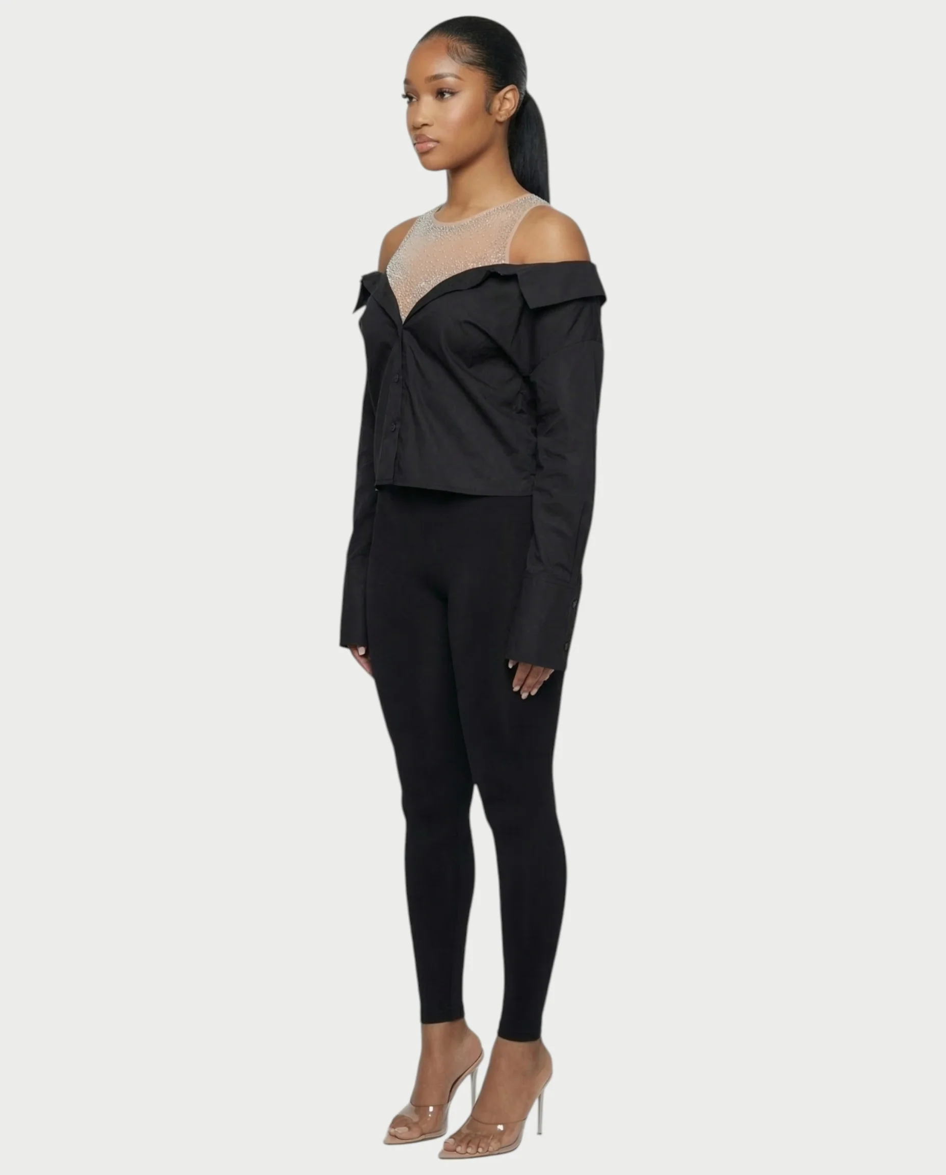 LAINE Off-Shoulder Rhinestone Shirt Top - Image 3