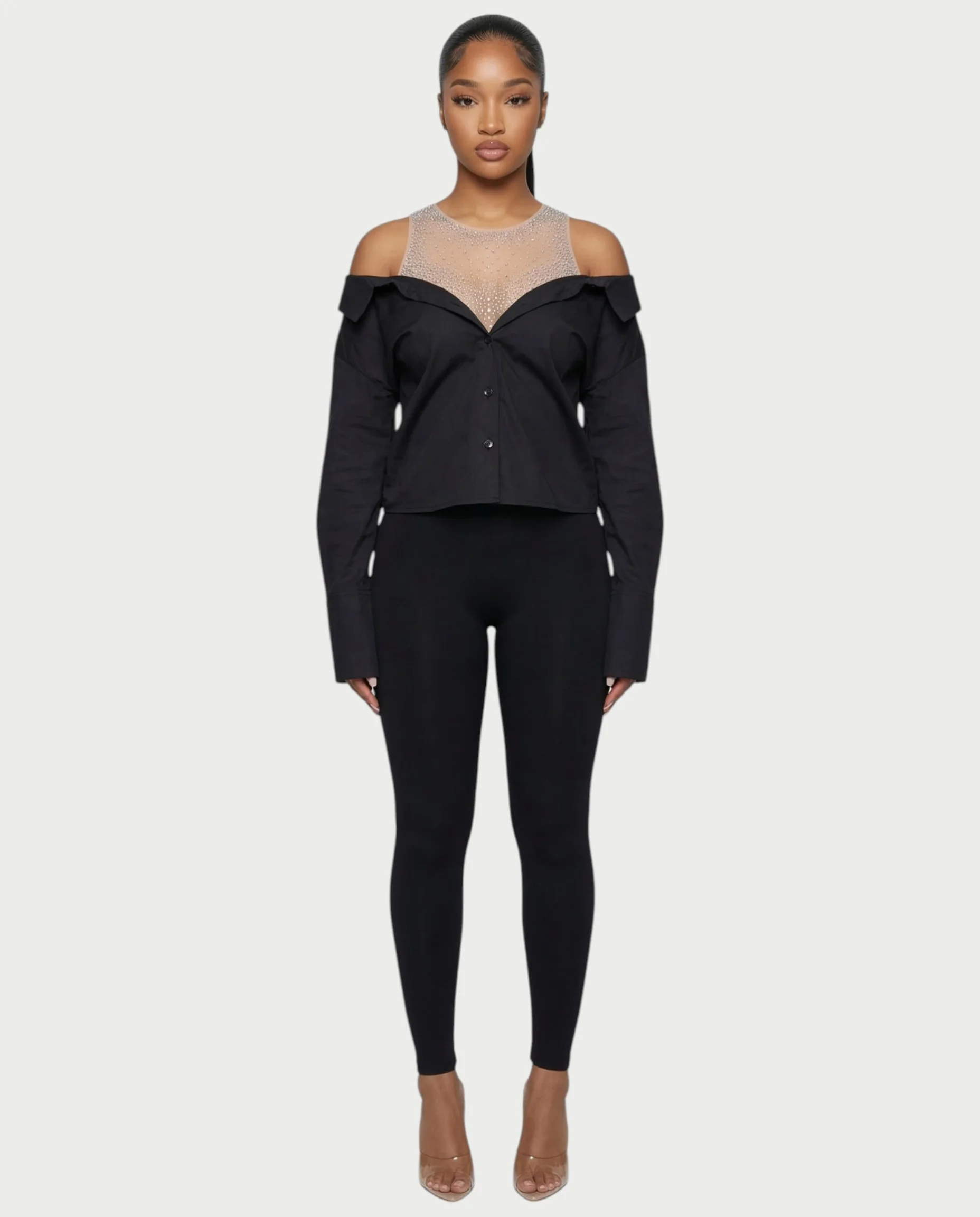 LAINE Off-Shoulder Rhinestone Shirt Top - Image 4