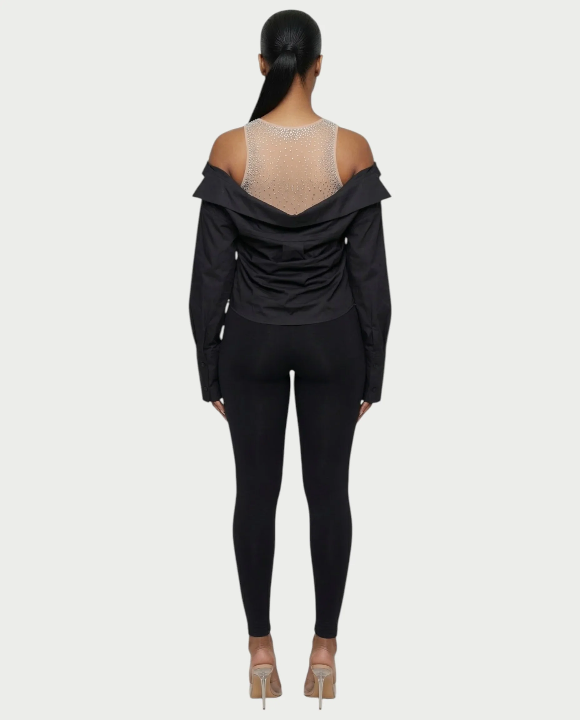 LAINE Off-Shoulder Rhinestone Shirt Top - Image 5