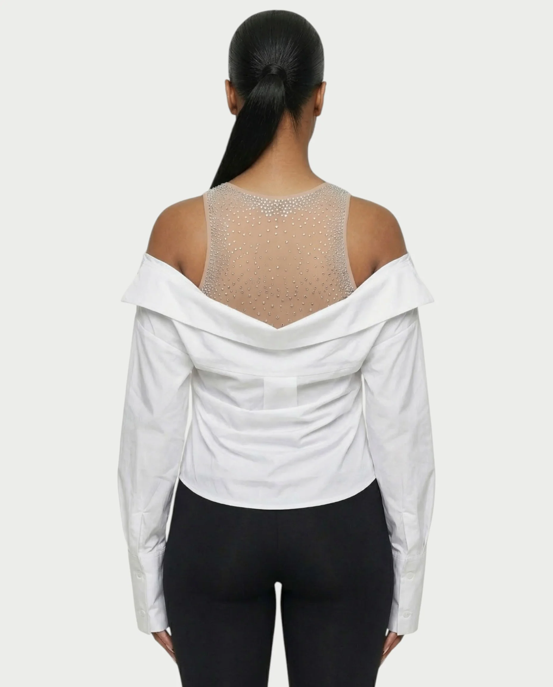 LAINE Off-Shoulder Rhinestone Shirt Top - Image 7