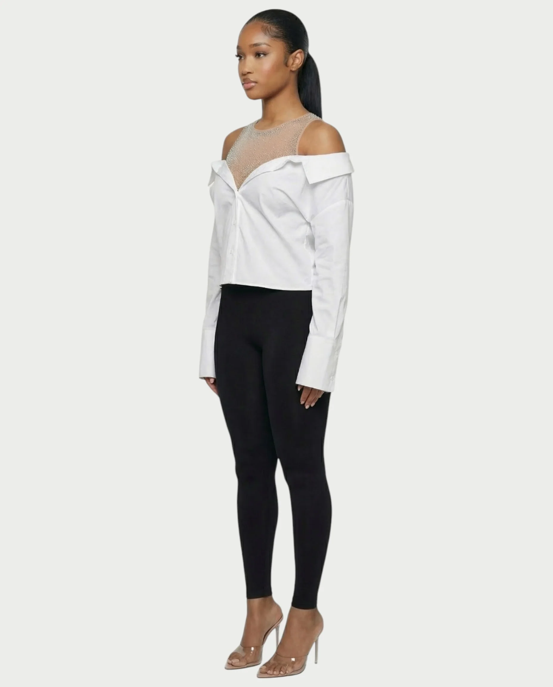 LAINE Off-Shoulder Rhinestone Shirt Top - Image 8