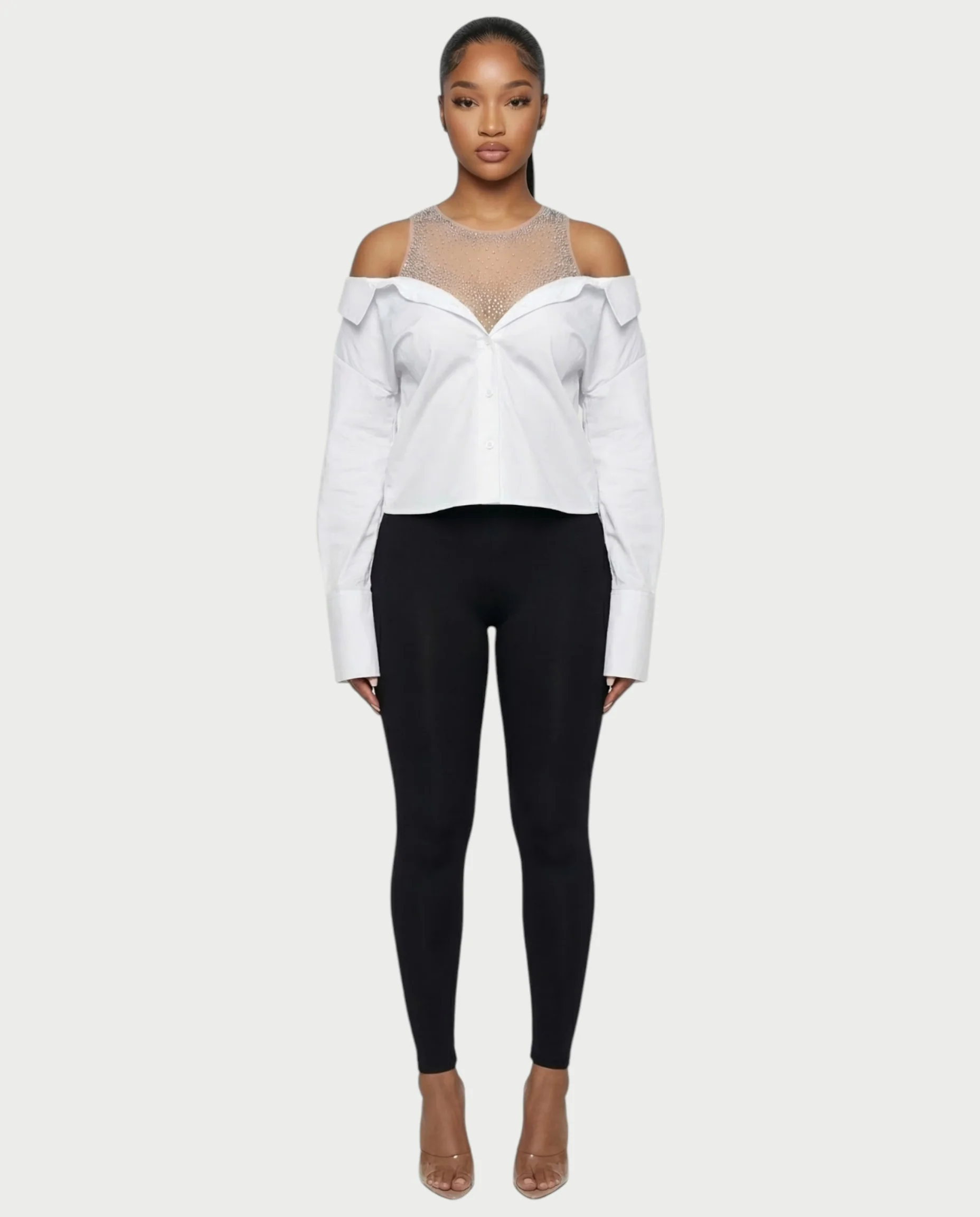 LAINE Off-Shoulder Rhinestone Shirt Top - Image 9