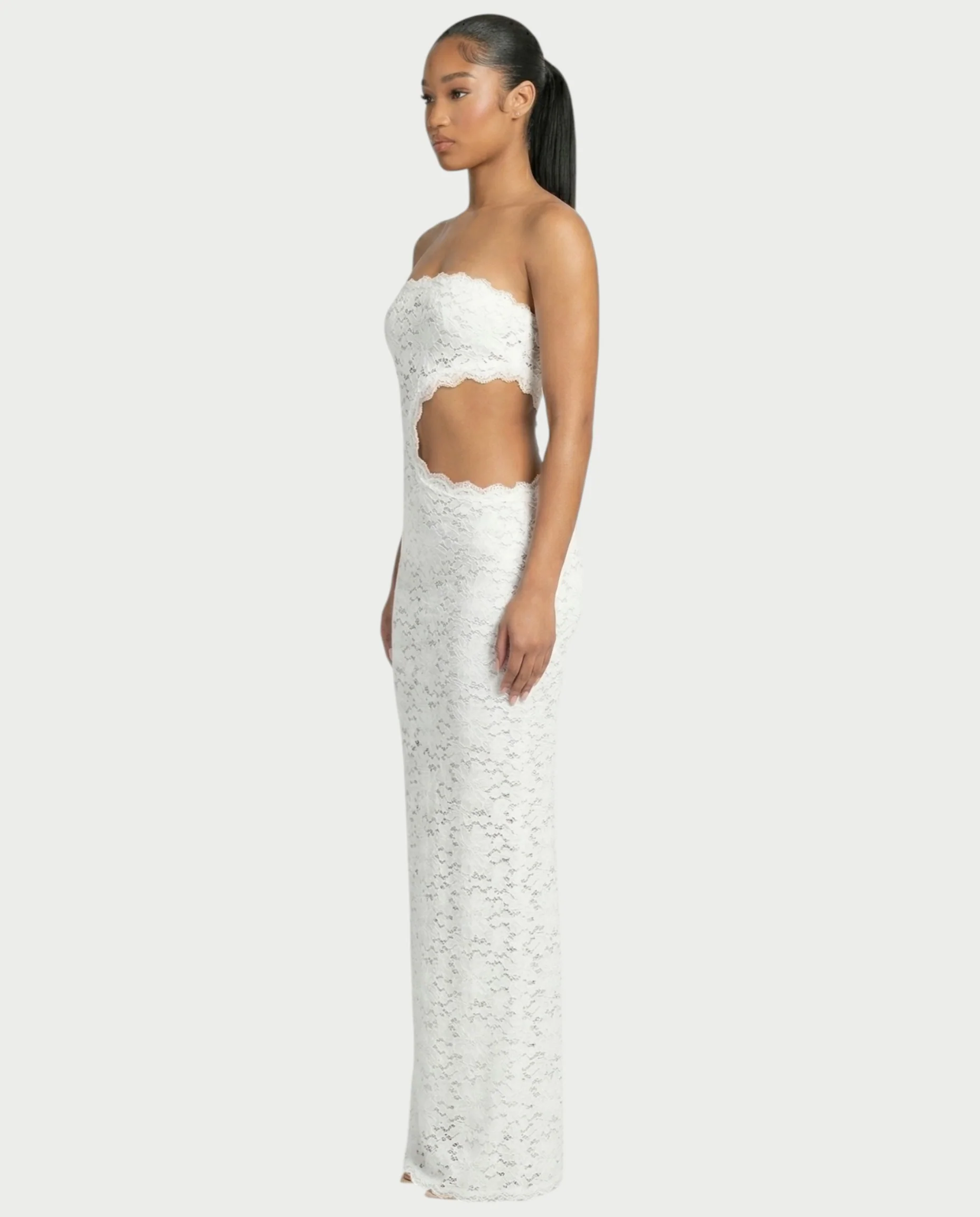 LAMINA Strapless Lace Cut-Out Maxi Dress - Image 3