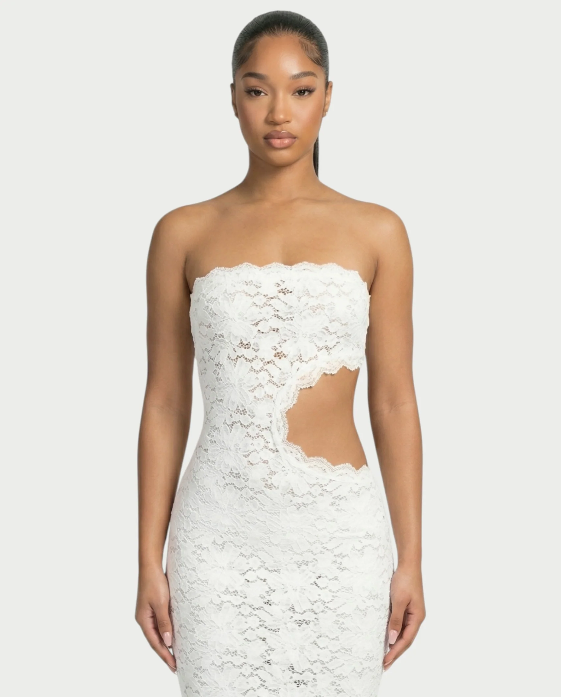 LAMINA Strapless Lace Cut-Out Maxi Dress - Image 4